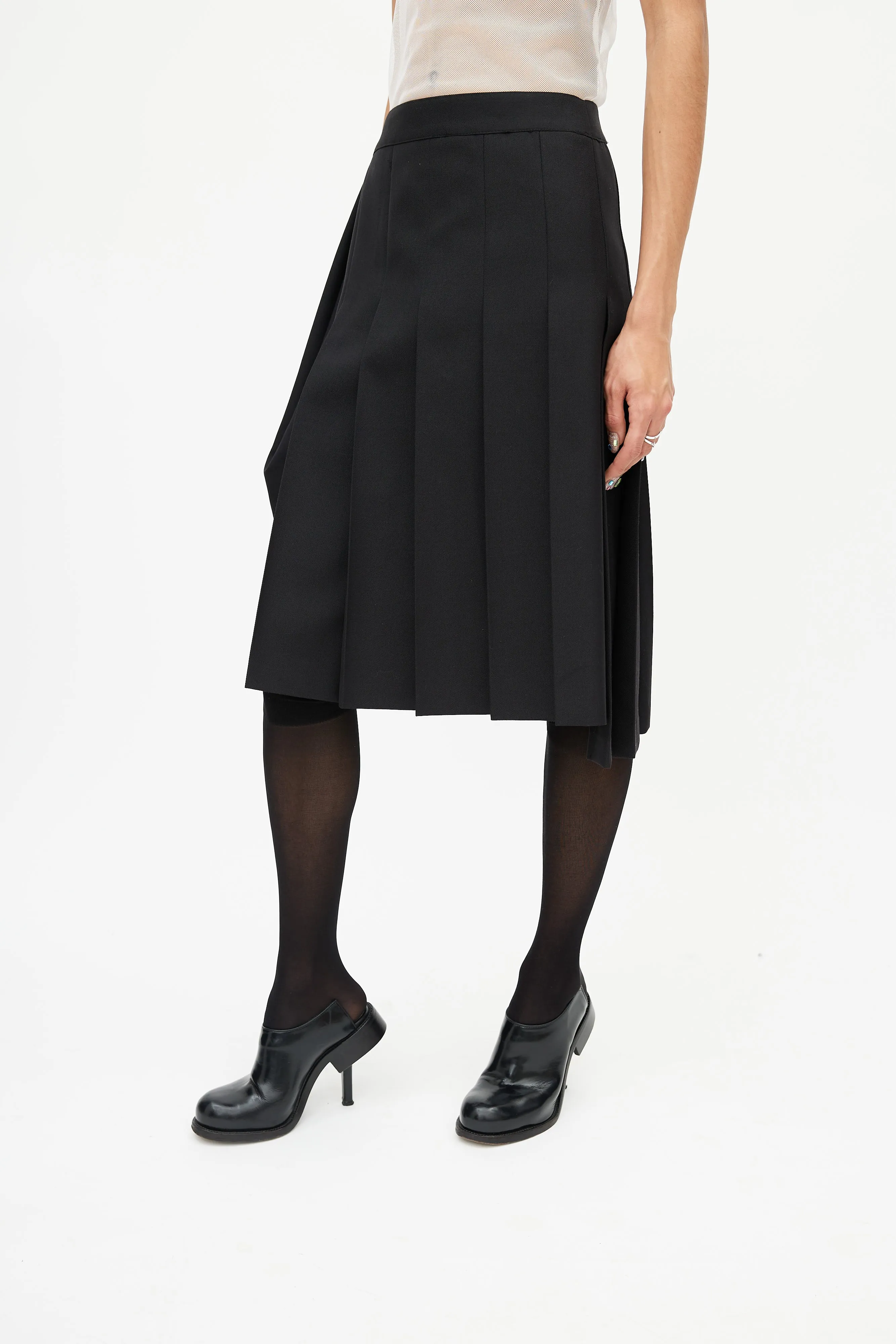 Black Pleated Wrap Skirt