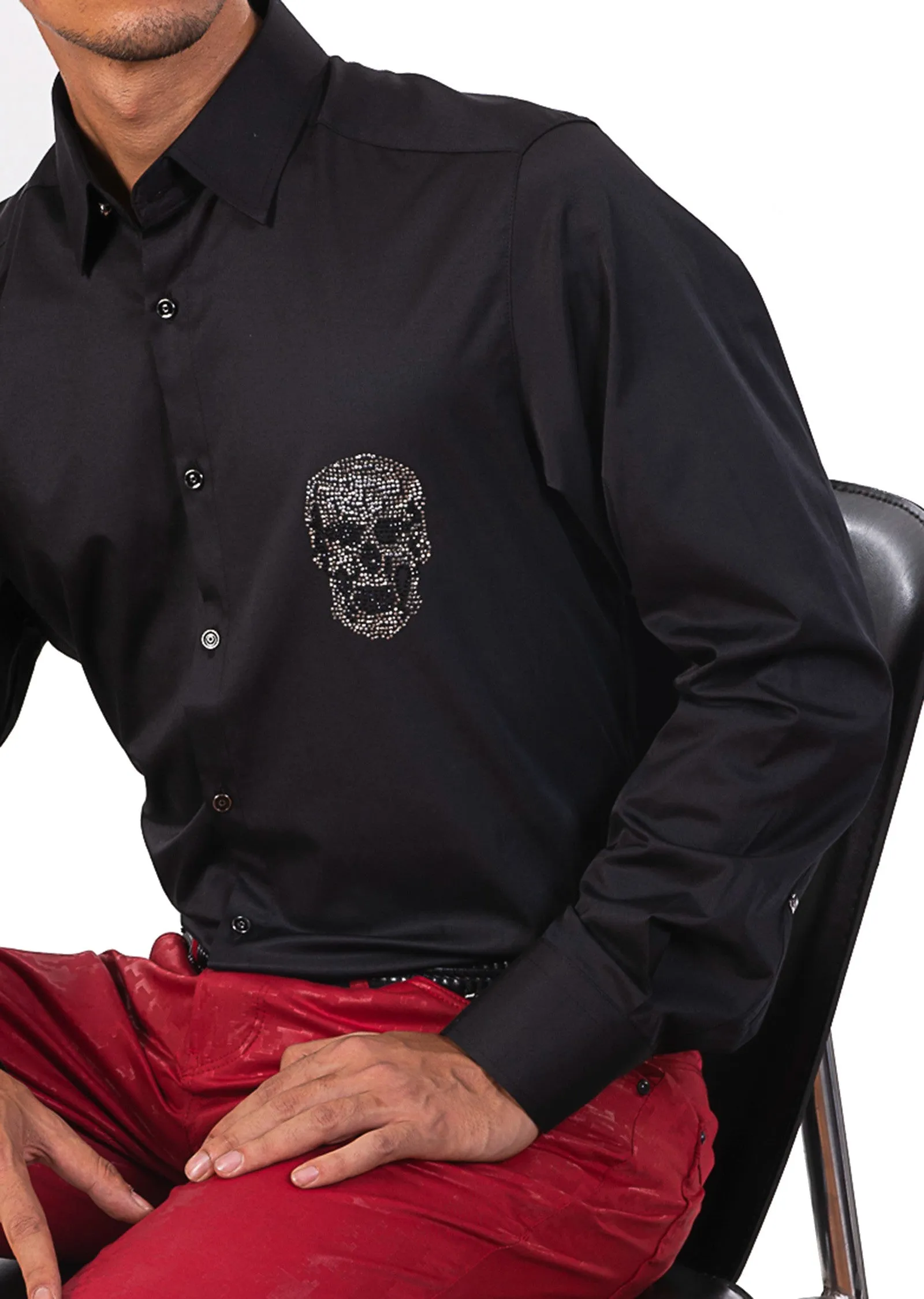 Black Silver Skull Rhinestone Shirt