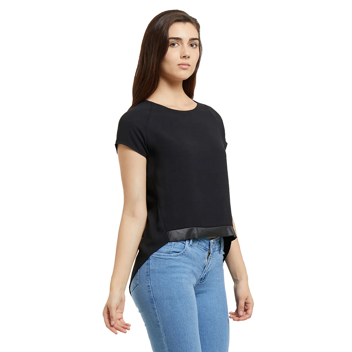 Black Solid Round Neck Top