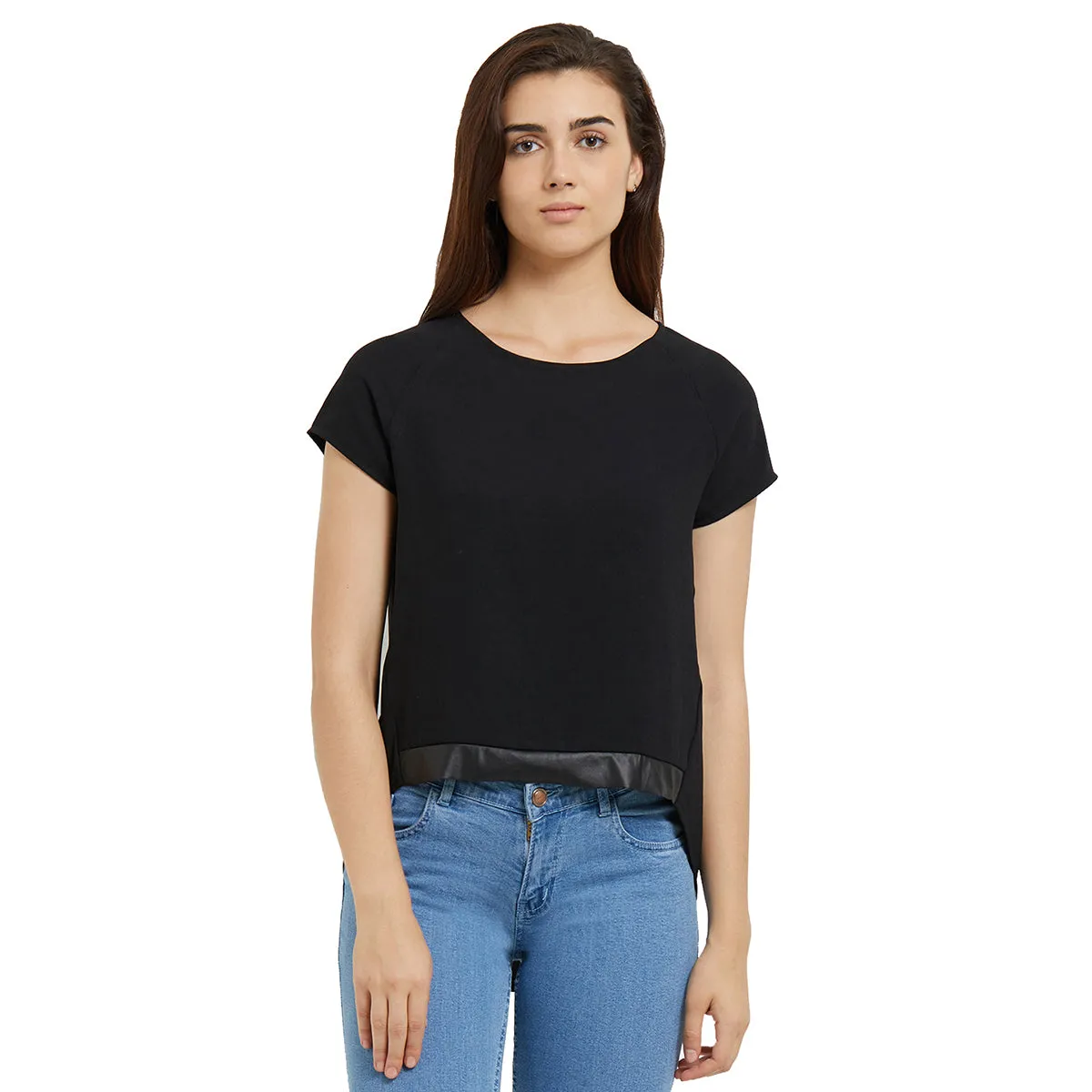 Black Solid Round Neck Top