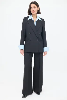 Black Wool Double Breasted Wide Leg Suit