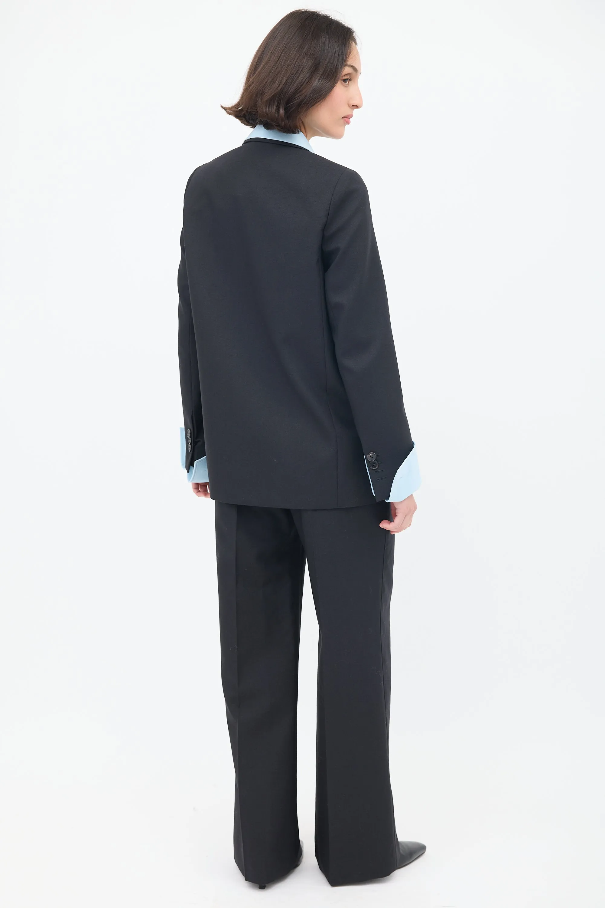 Black Wool Double Breasted Wide Leg Suit