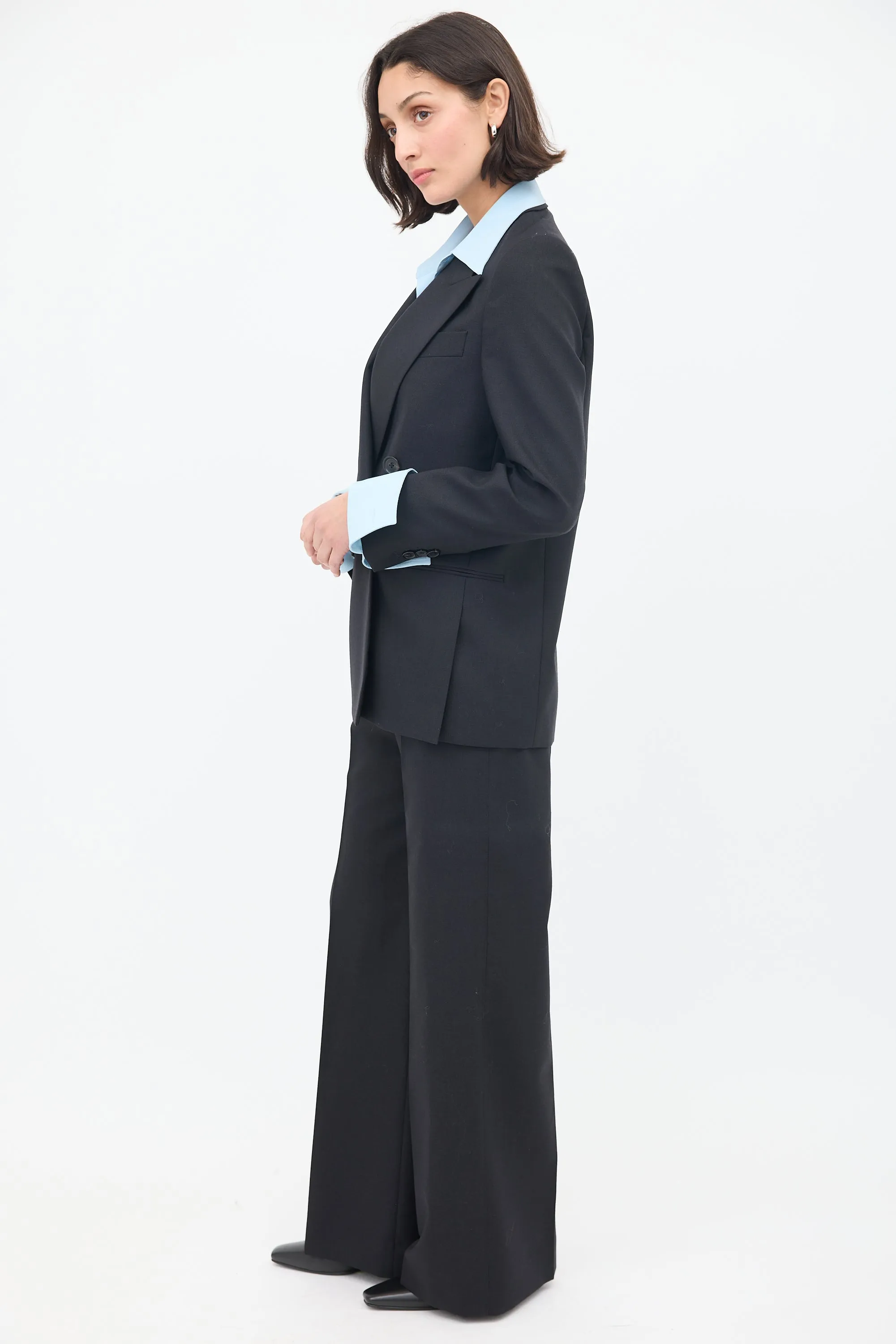 Black Wool Double Breasted Wide Leg Suit