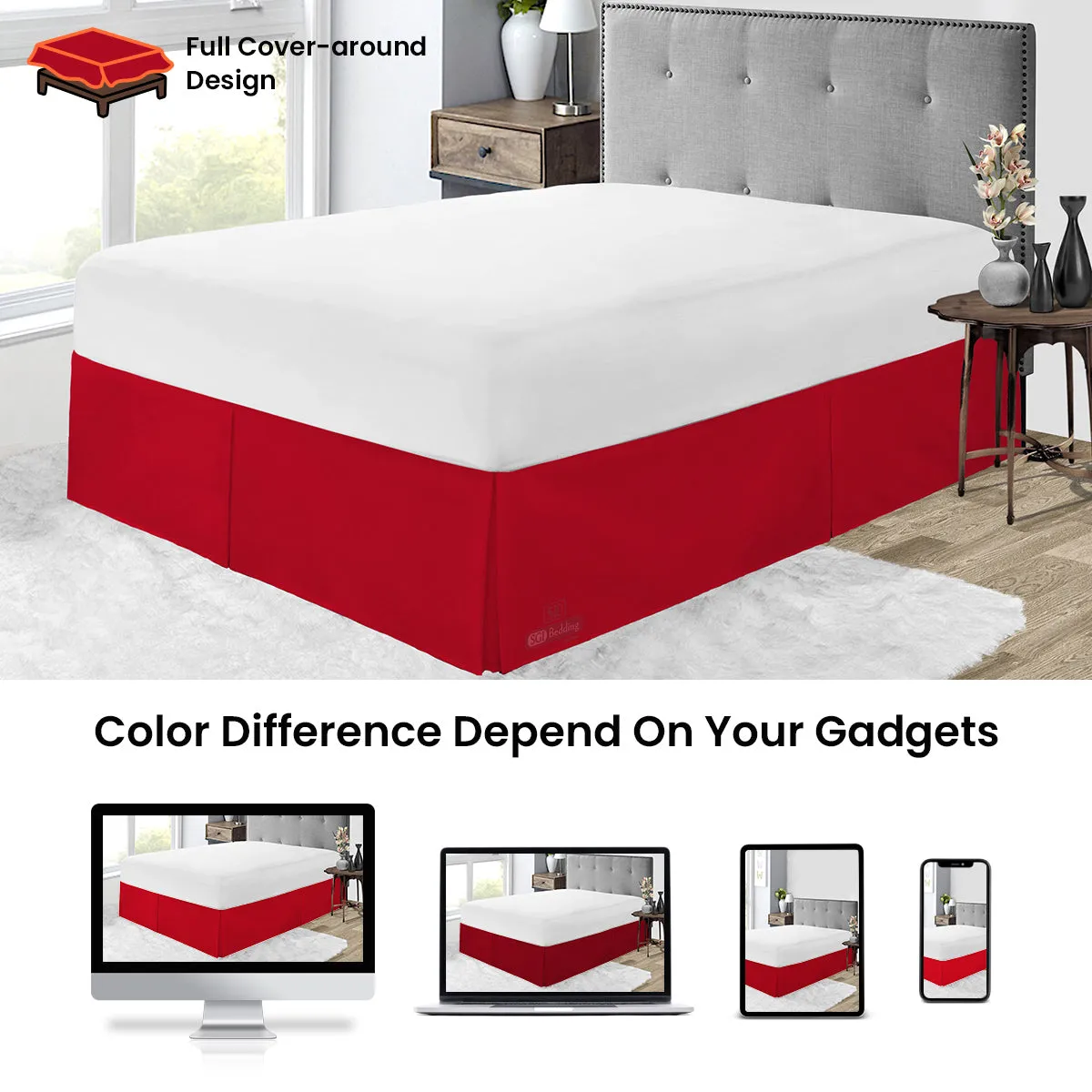 BLOOD RED PLEATED BED SKIRT