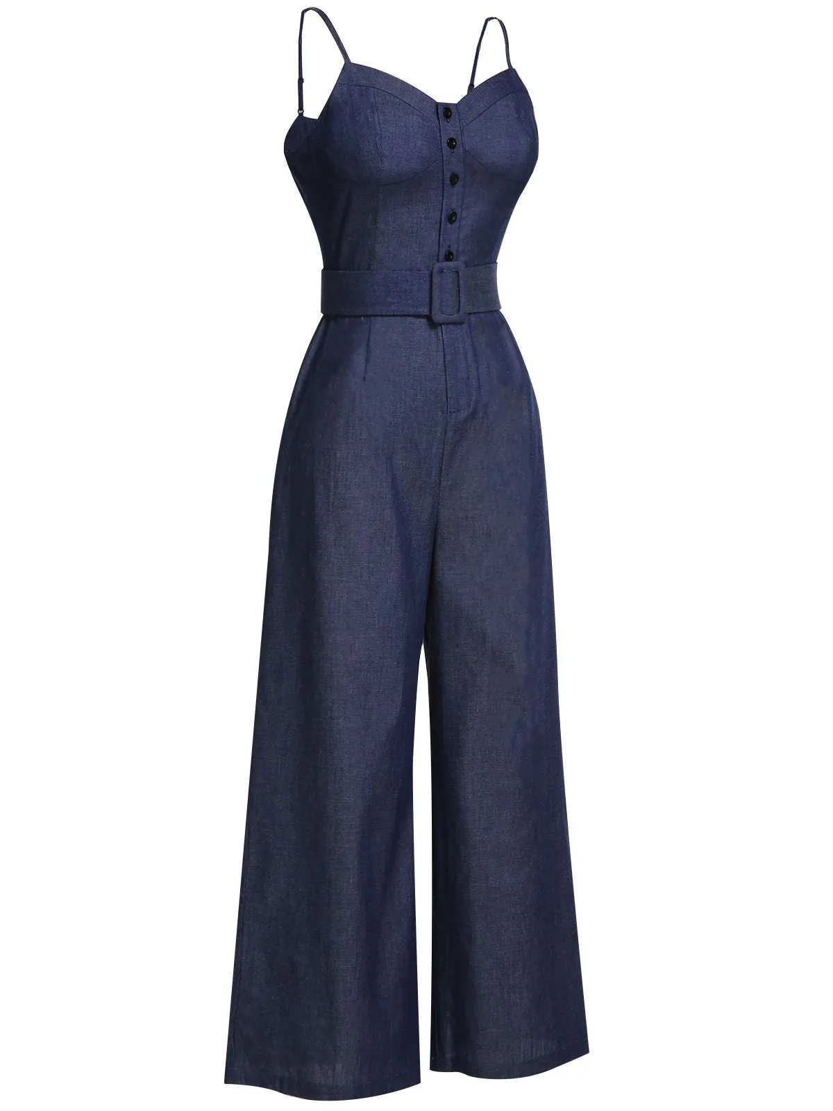 Blue 1930s Cowboy Solid Strap Jumpsuit