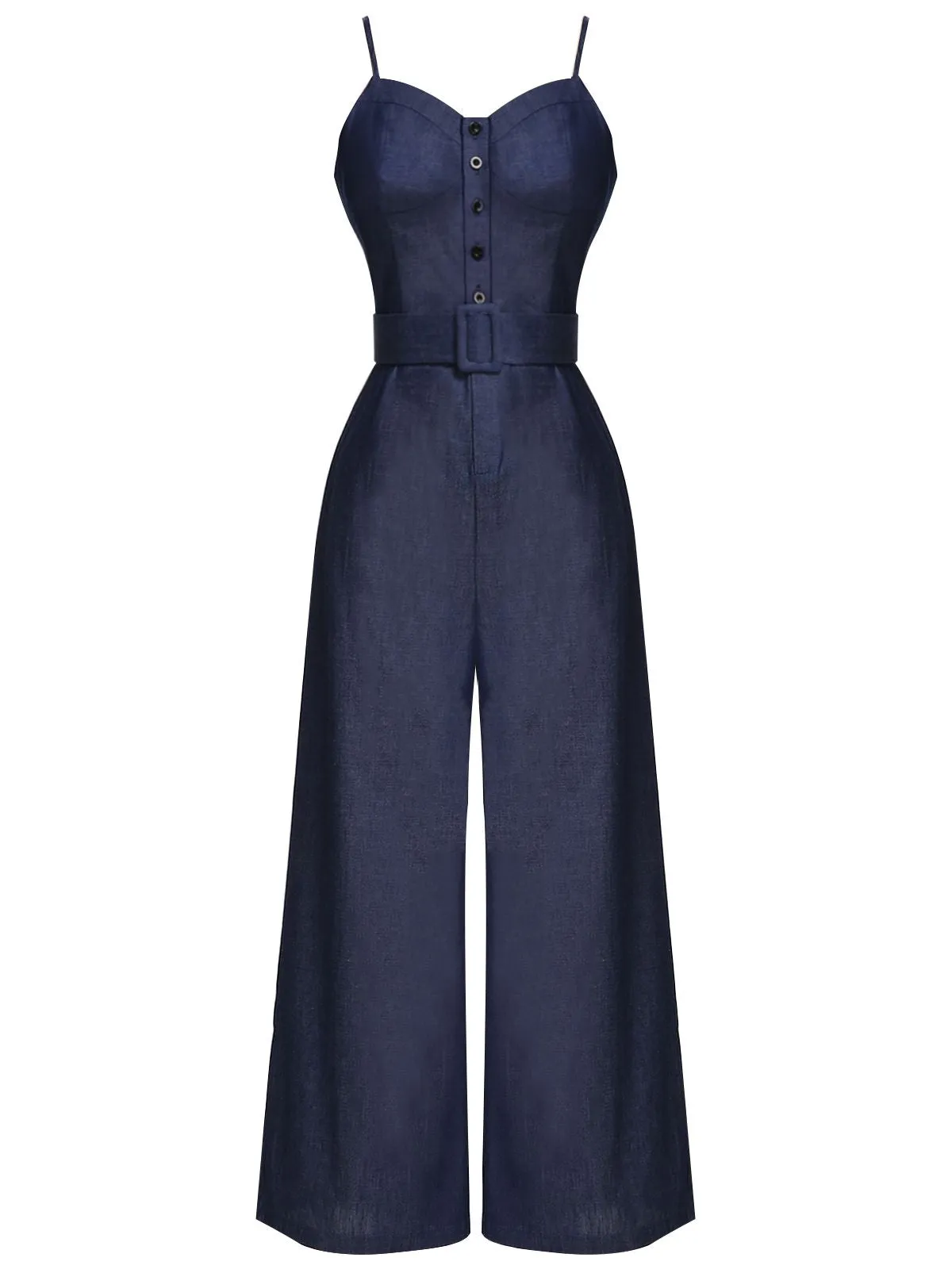 Blue 1930s Cowboy Solid Strap Jumpsuit