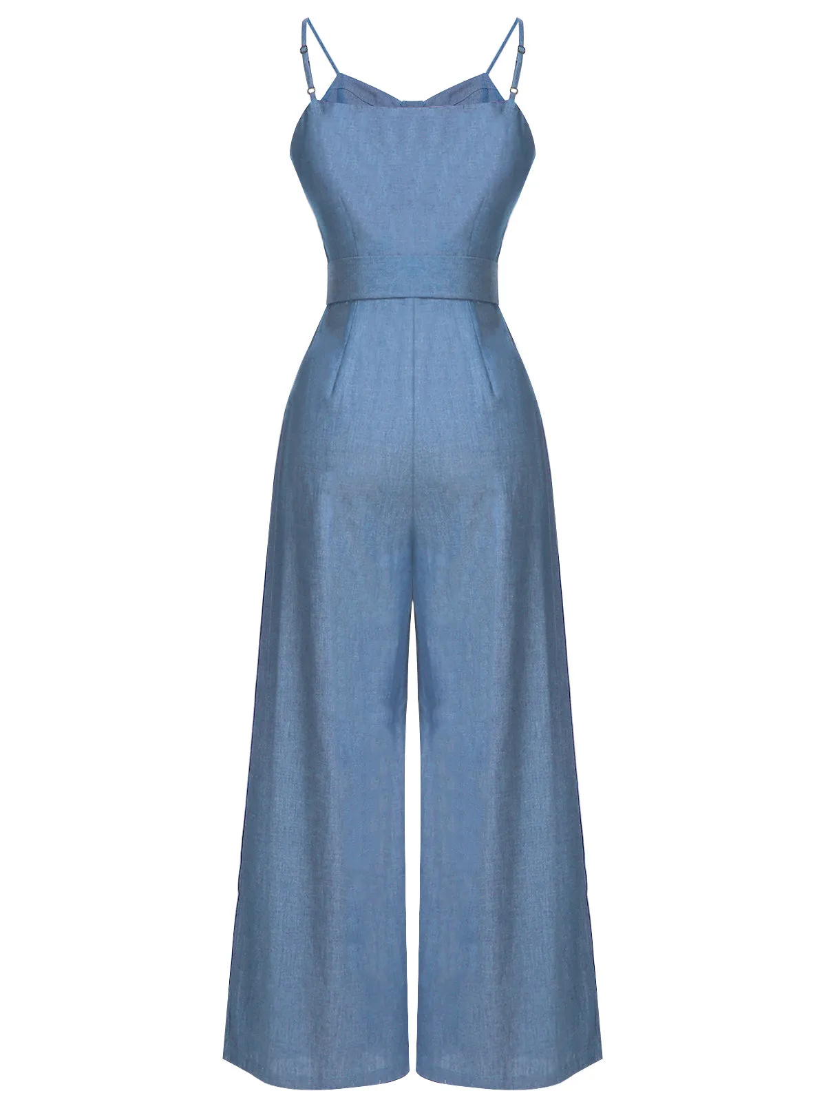 Blue 1930s Cowboy Solid Strap Jumpsuit