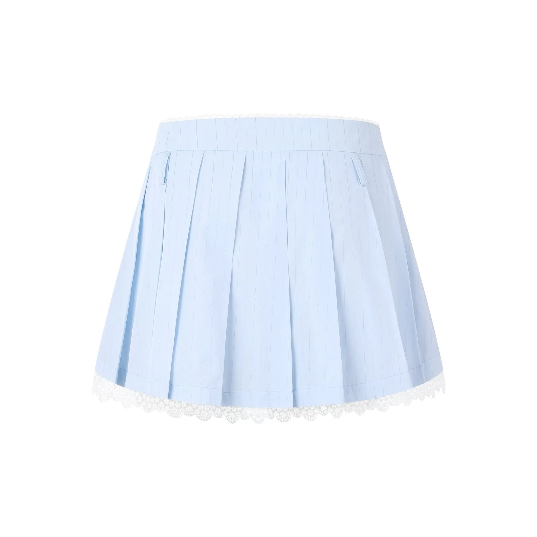 Blue And White Striped Lace Trimmed Pleated Skirt