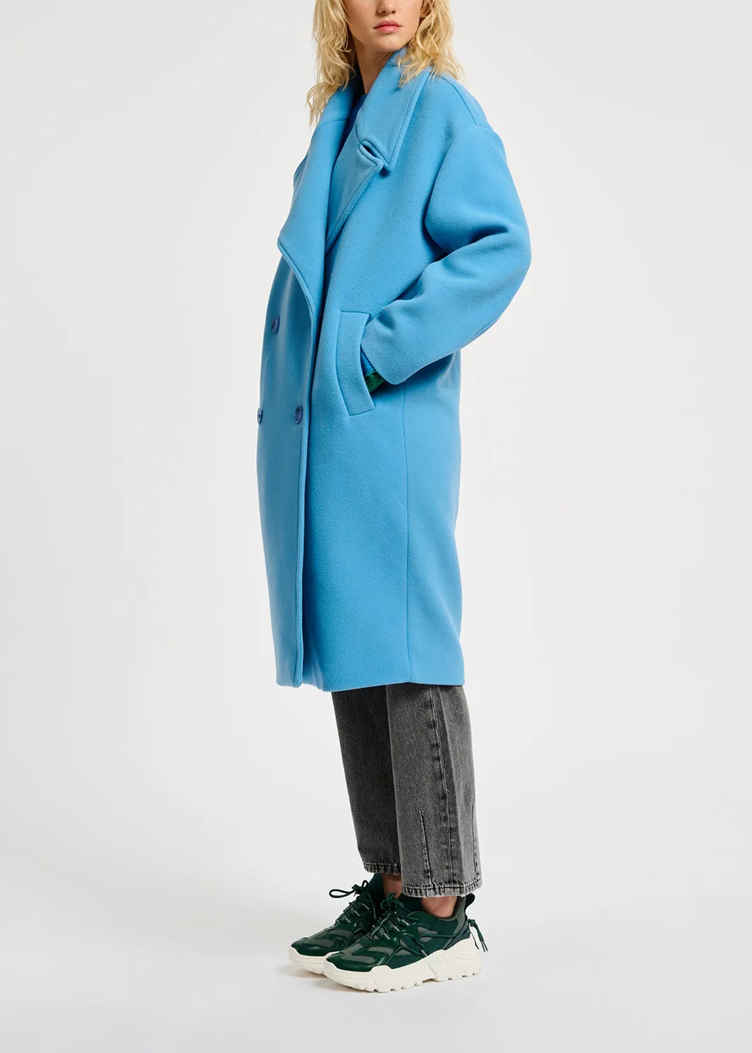 Blue double-breasted wool-blend coat