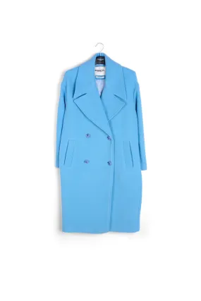 Blue double-breasted wool-blend coat