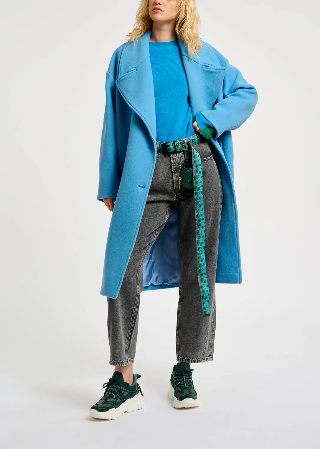 Blue double-breasted wool-blend coat