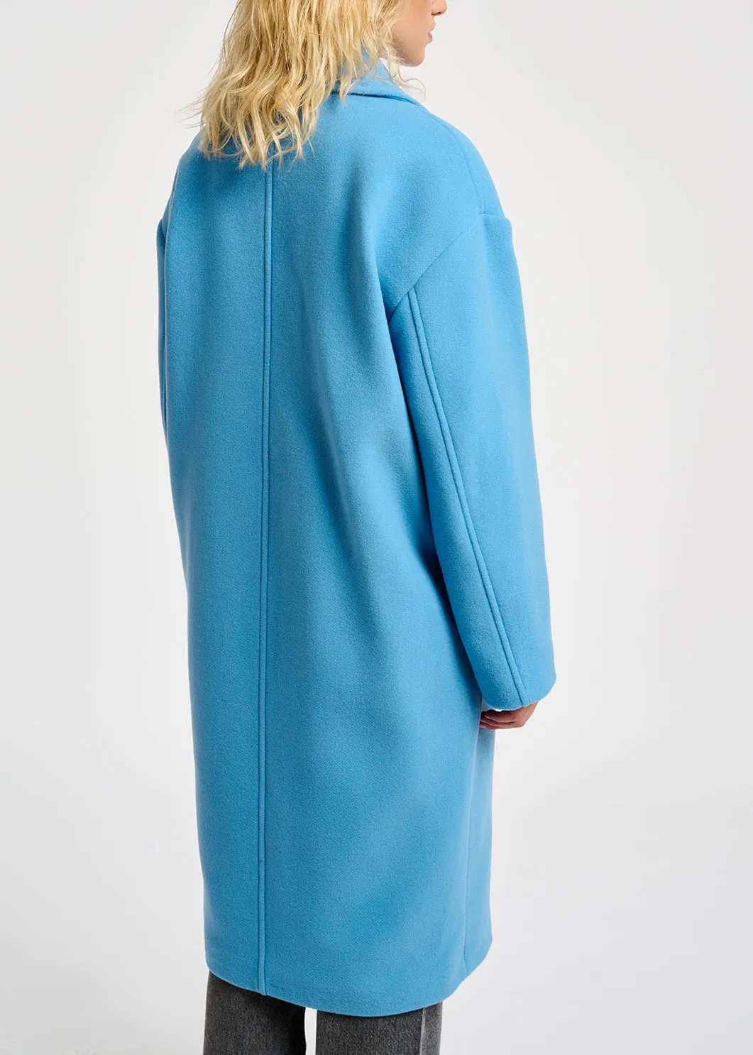 Blue double-breasted wool-blend coat