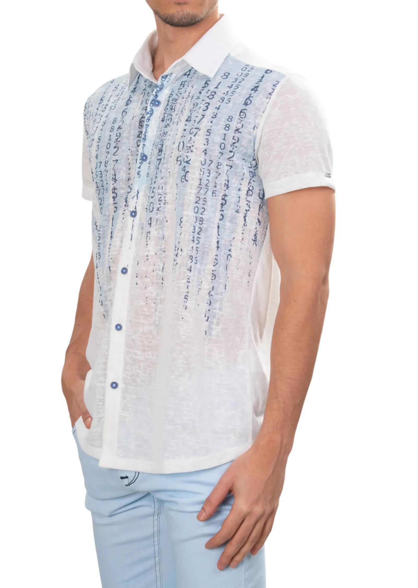 Blue Matrix Degraded Linen Shirt