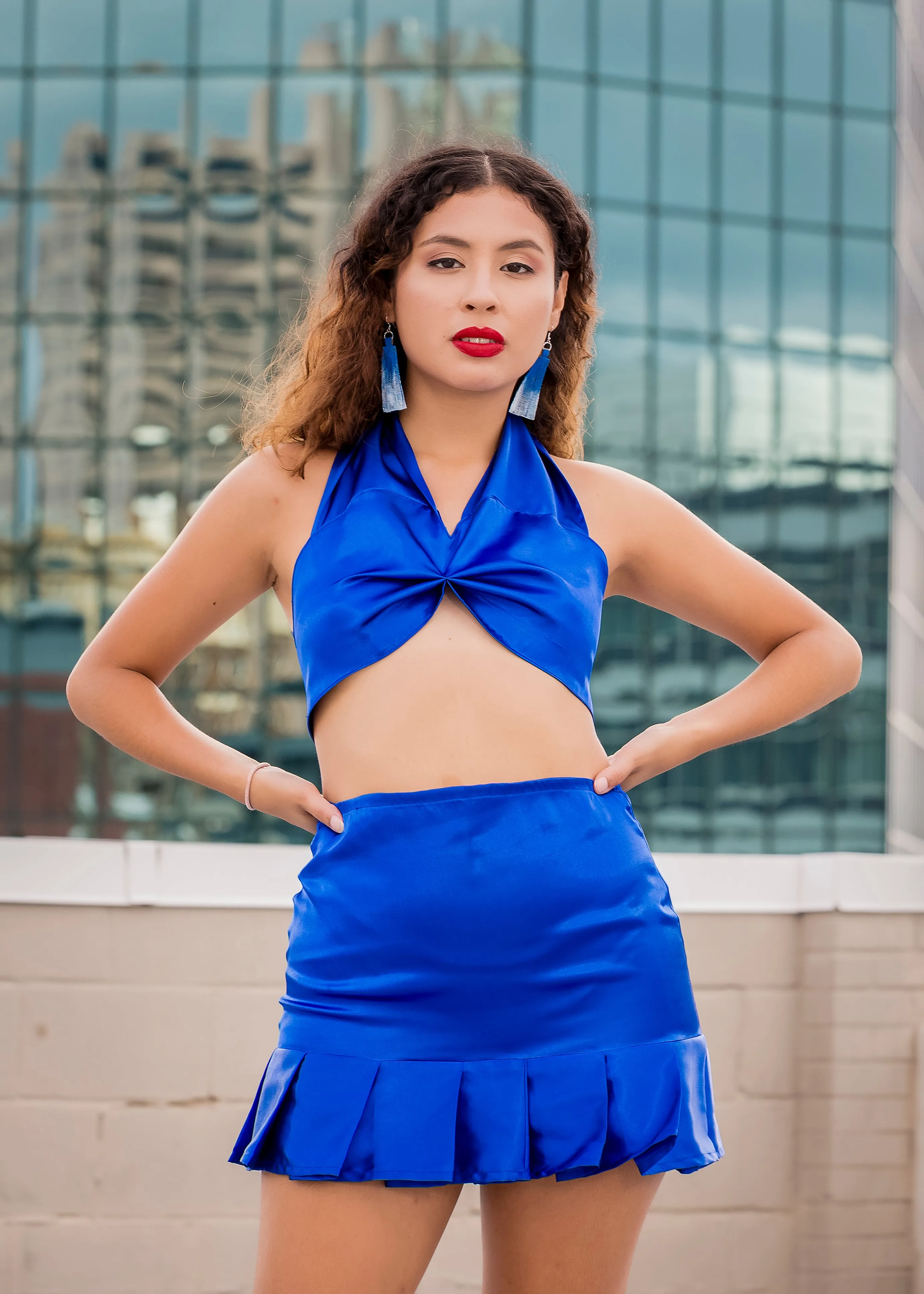 Blue Satin Halter Top