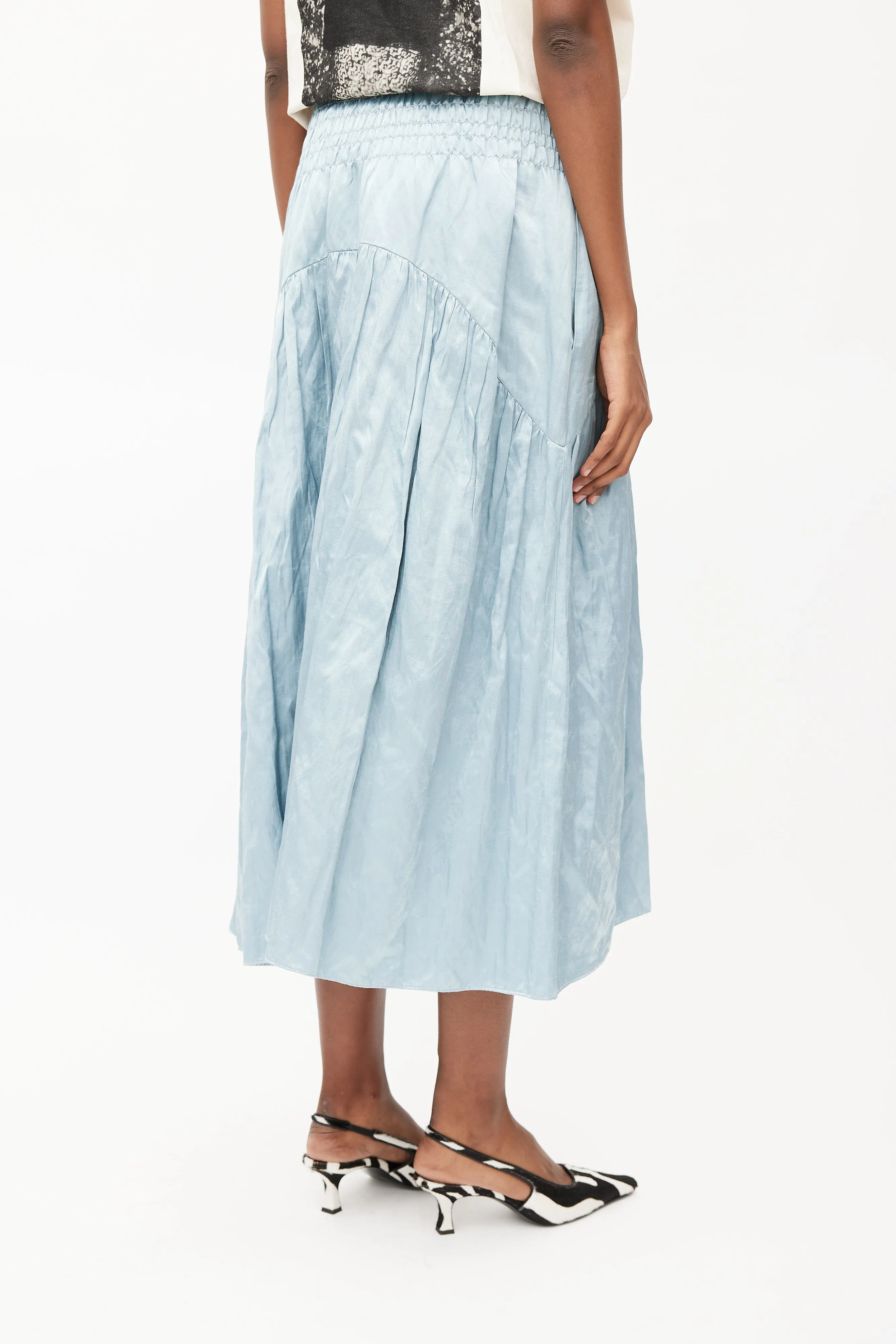 Blue Satin Smocked Skirt