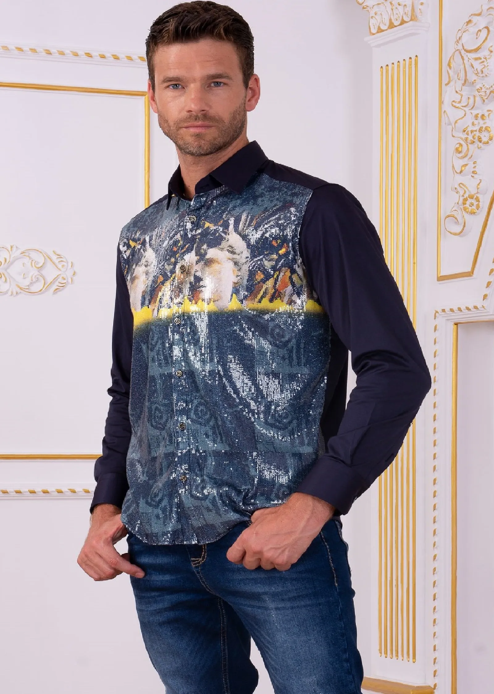 Blue Sequin Double Face Shirt