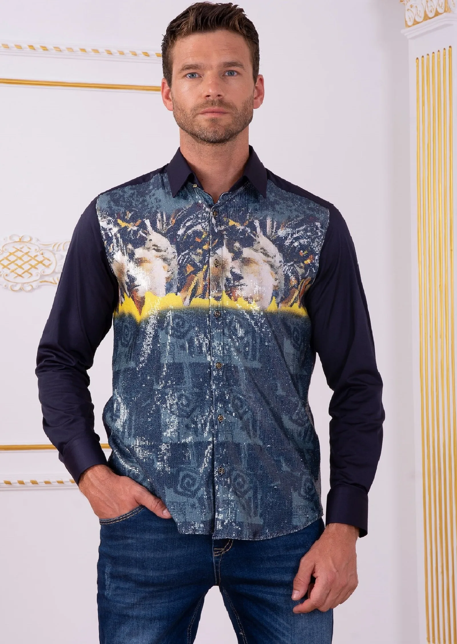 Blue Sequin Double Face Shirt