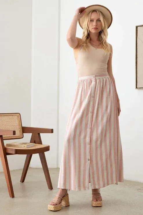 BOHO FRONT BUTTON STRIPE MAXI SKIRT