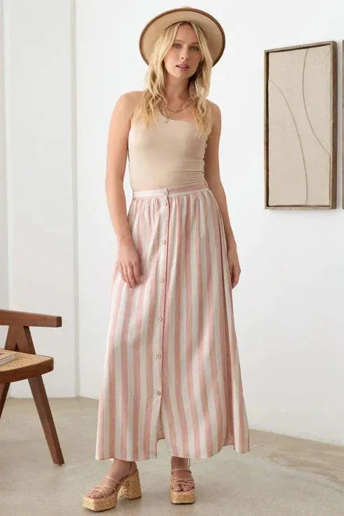 BOHO FRONT BUTTON STRIPE MAXI SKIRT