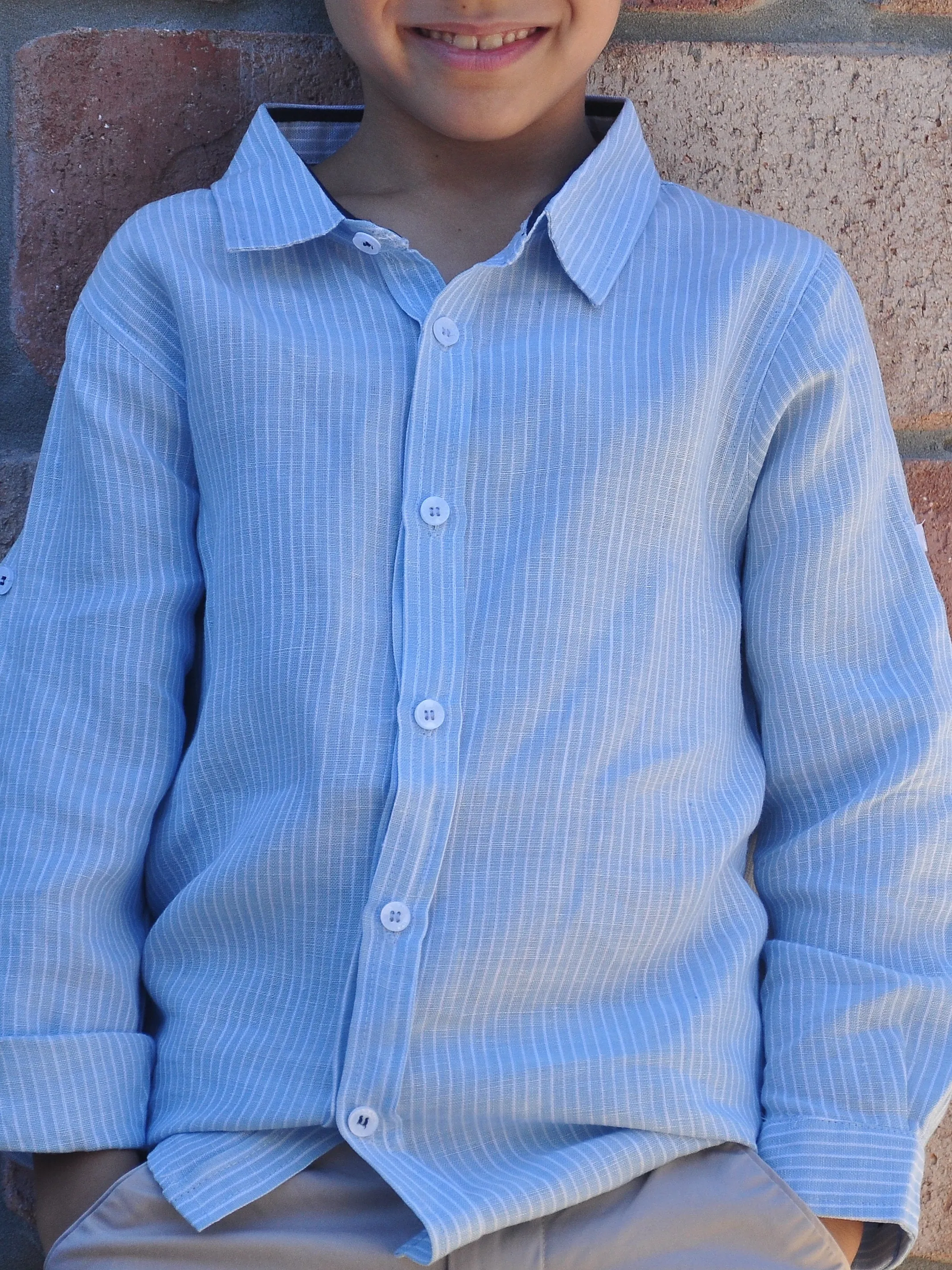 Boy Linen Shirt LS Light Blue White Stripes