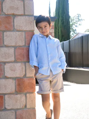 Boy Linen Shirt LS Light Blue White Stripes