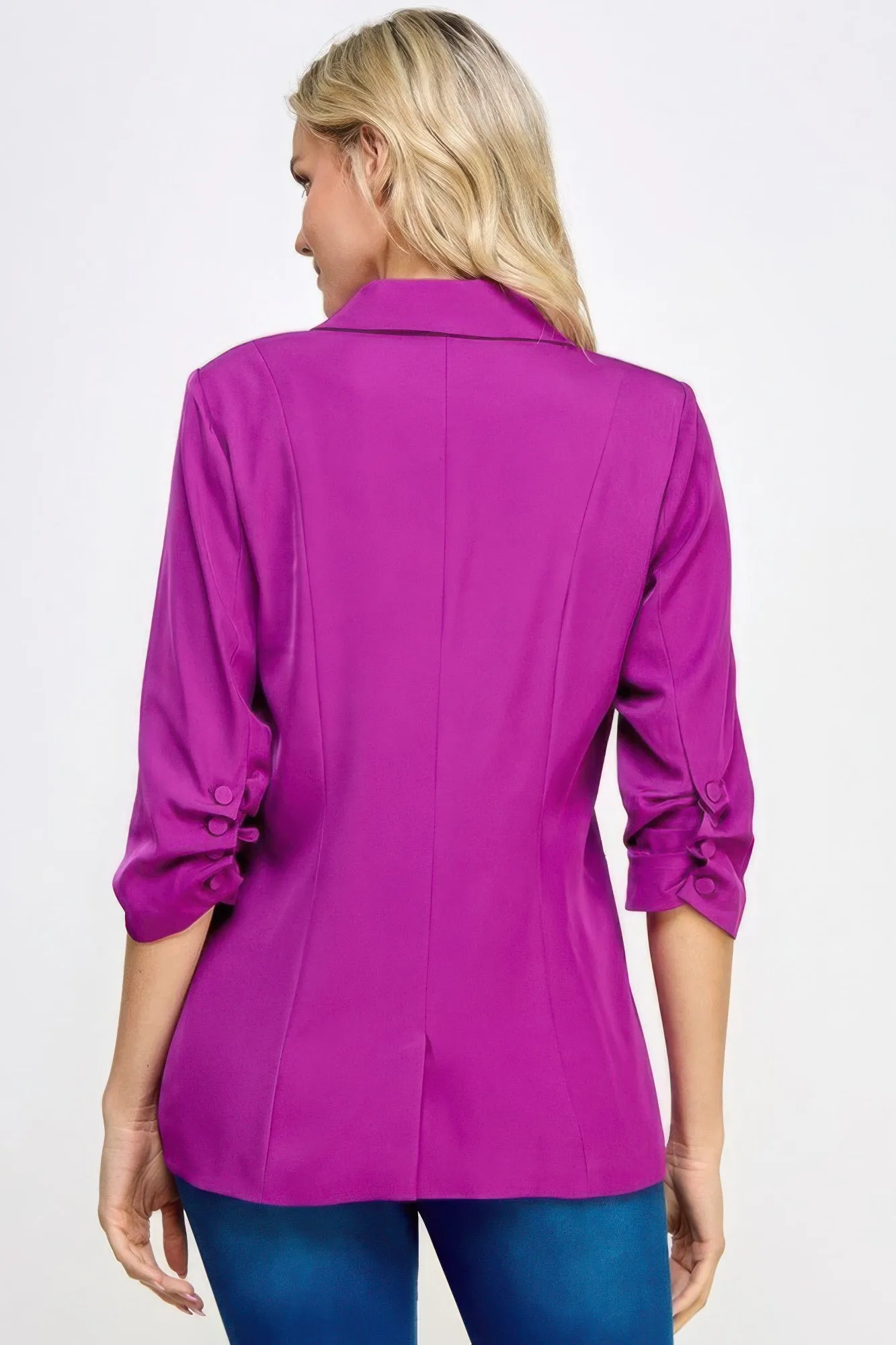 Buttoned Detail 3/4 Sleeve Blazer