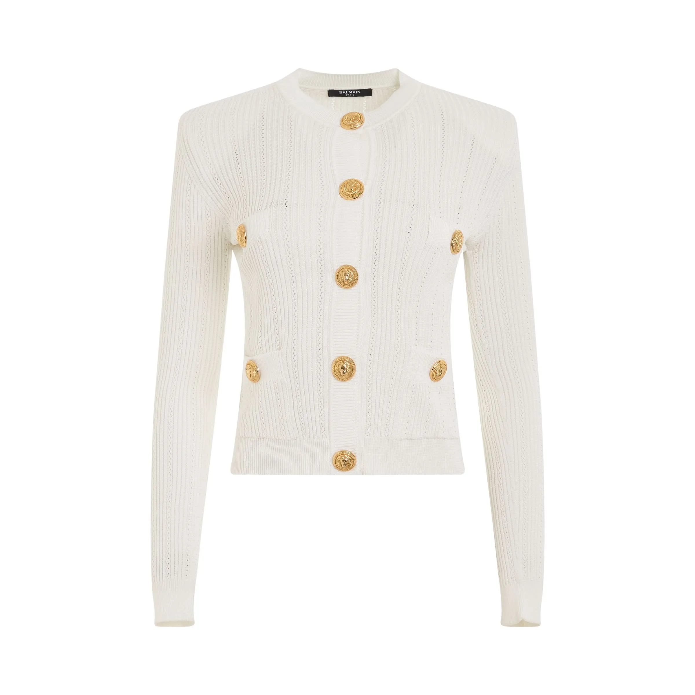 Buttoned Knit Short Cardigan in White