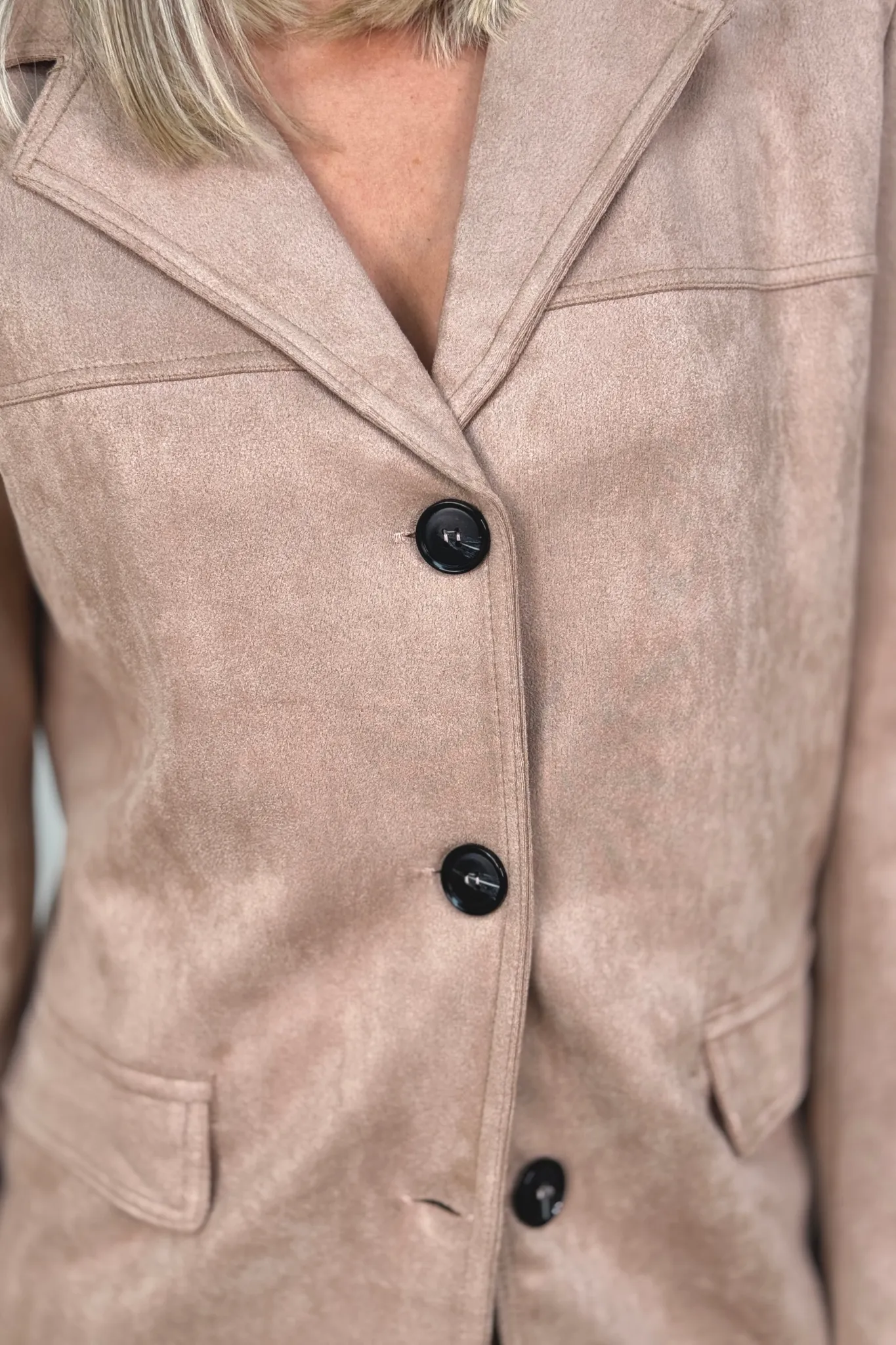 Caitlyn Triple Button Faux Suede Blazer In Neutral