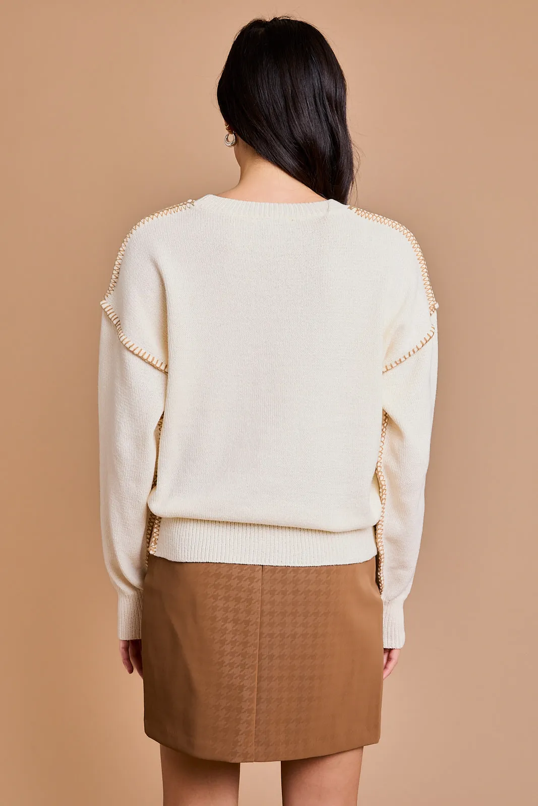 Camel Stitched Cream Sweater - FINAL SALE