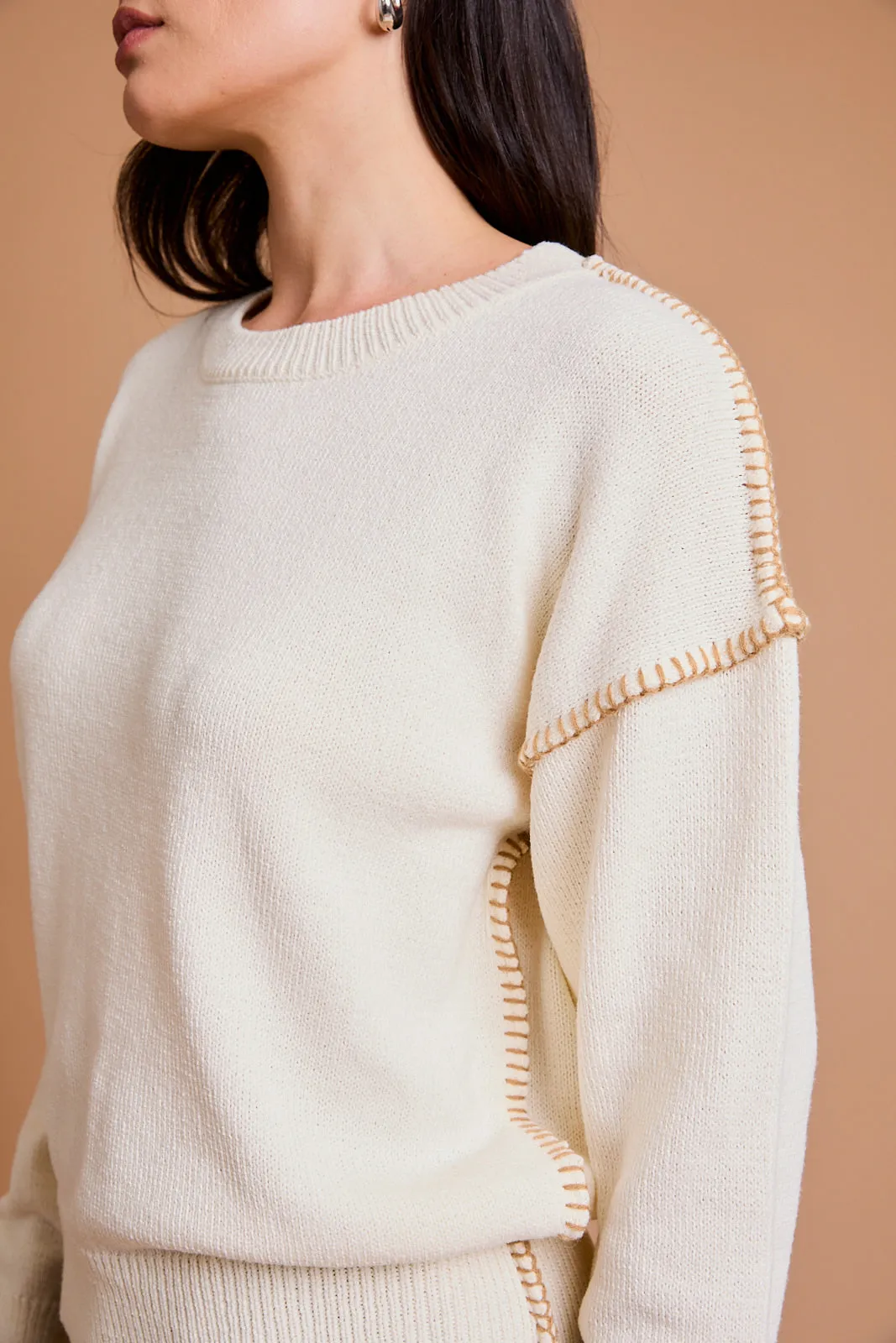 Camel Stitched Cream Sweater - FINAL SALE