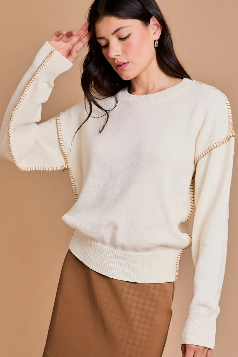 Camel Stitched Cream Sweater - FINAL SALE