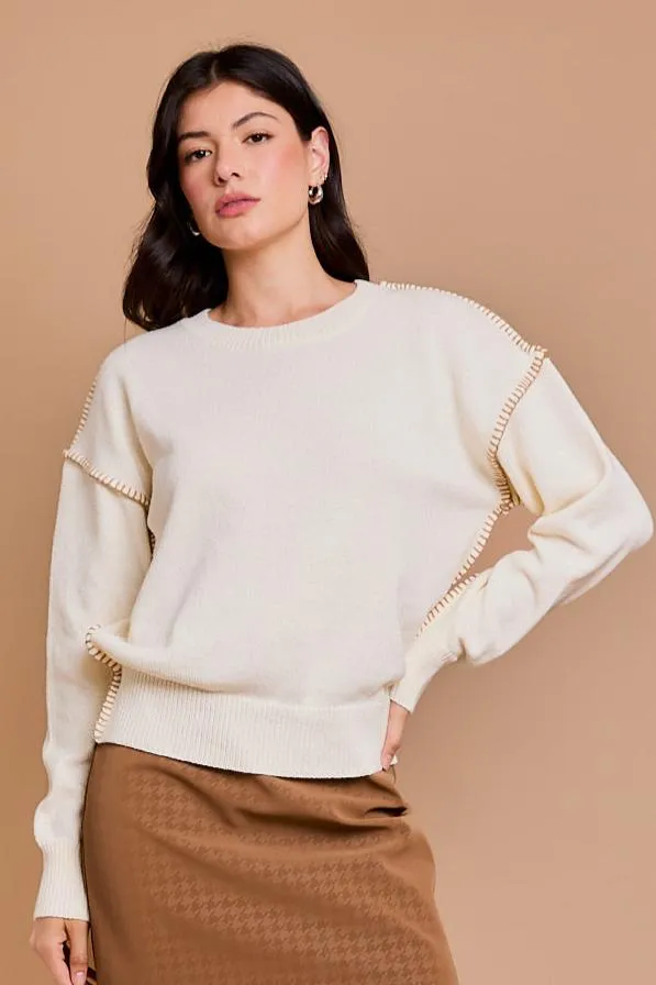 Camel Stitched Cream Sweater - FINAL SALE