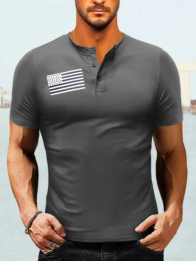 Casual Flag Printed Henley T-shirt