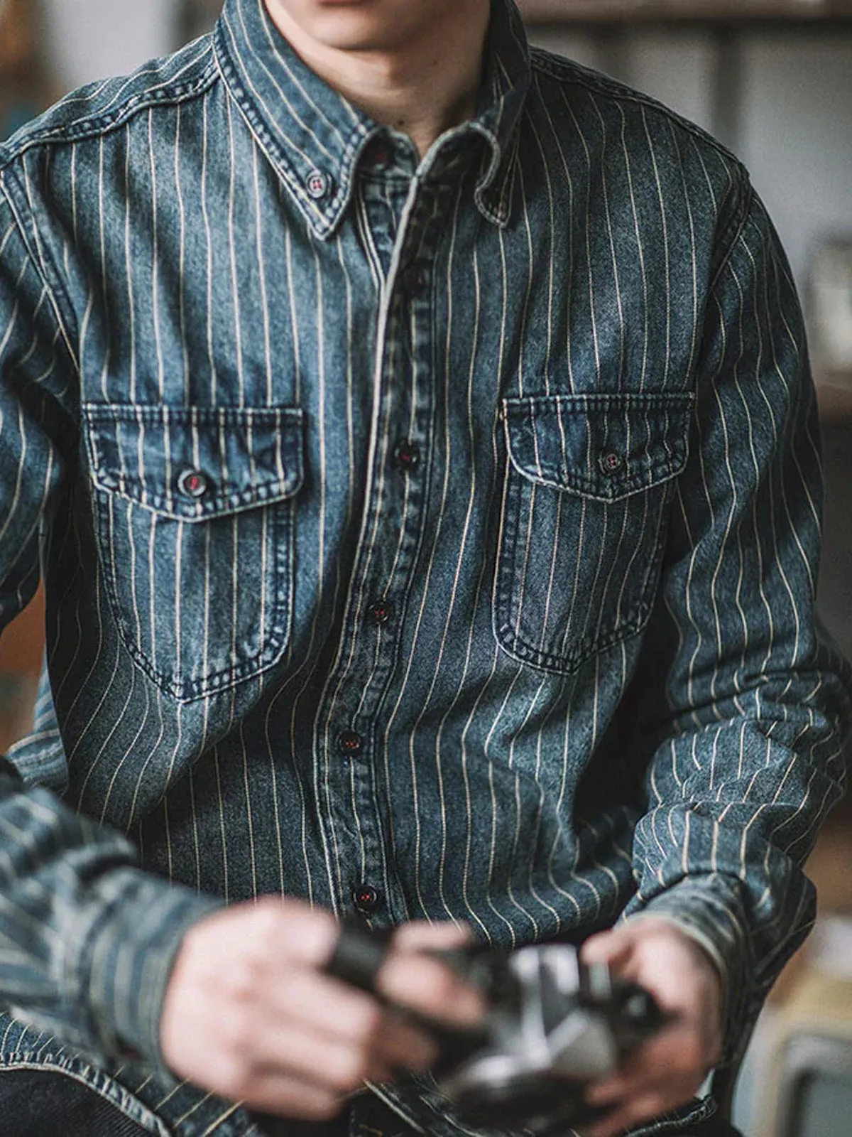 Casual Stripe Denim Cotton Shirt