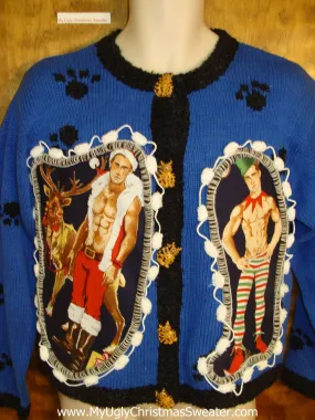 Cat on the Back! Hottie Guy Ugly Christmas Sweater