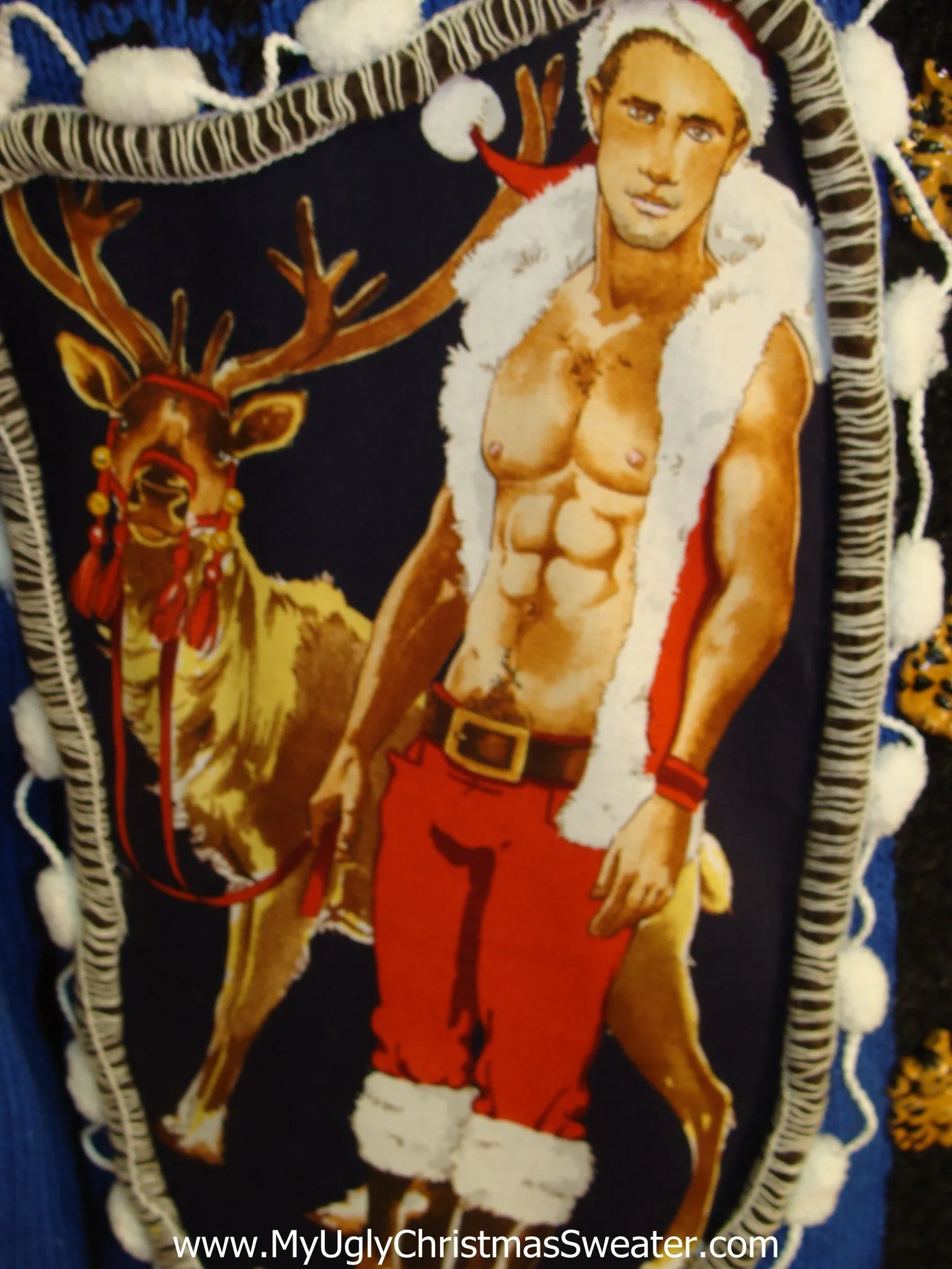 Cat on the Back! Hottie Guy Ugly Christmas Sweater