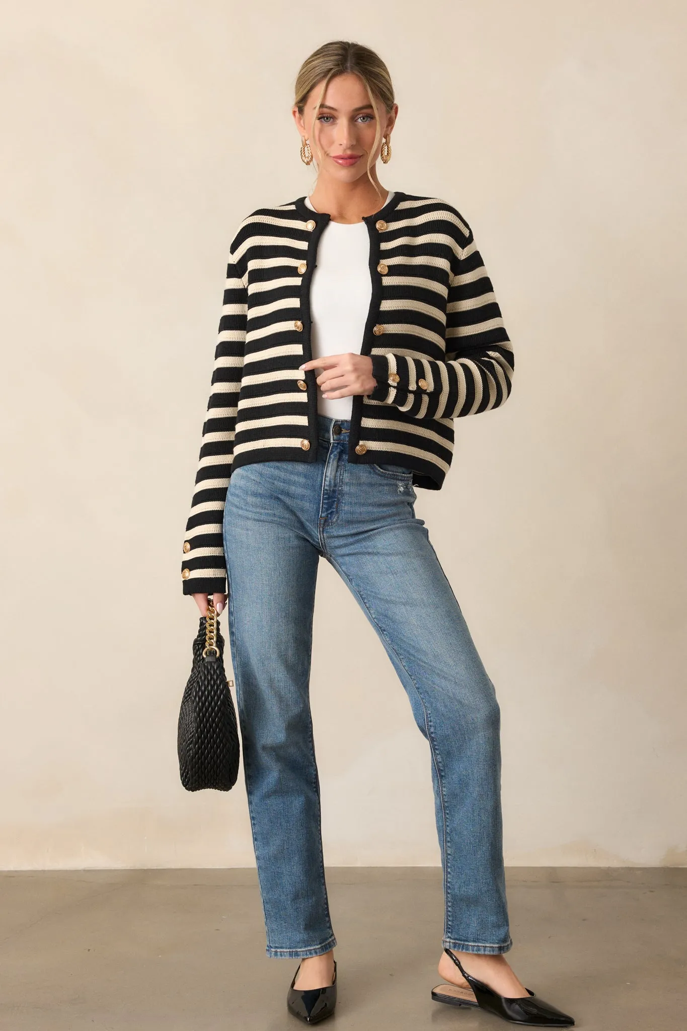 Caught In Between Black Stripe Knit Cardigan