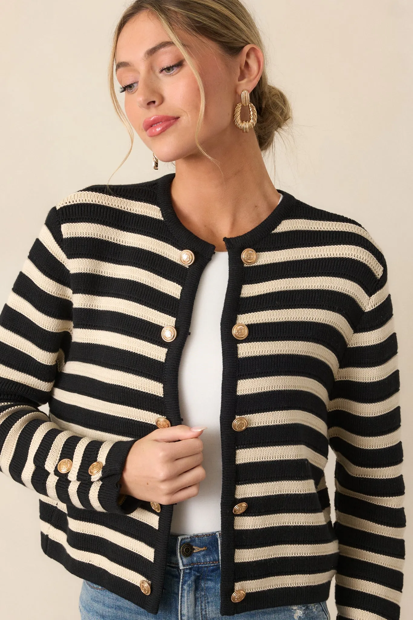 Caught In Between Black Stripe Knit Cardigan