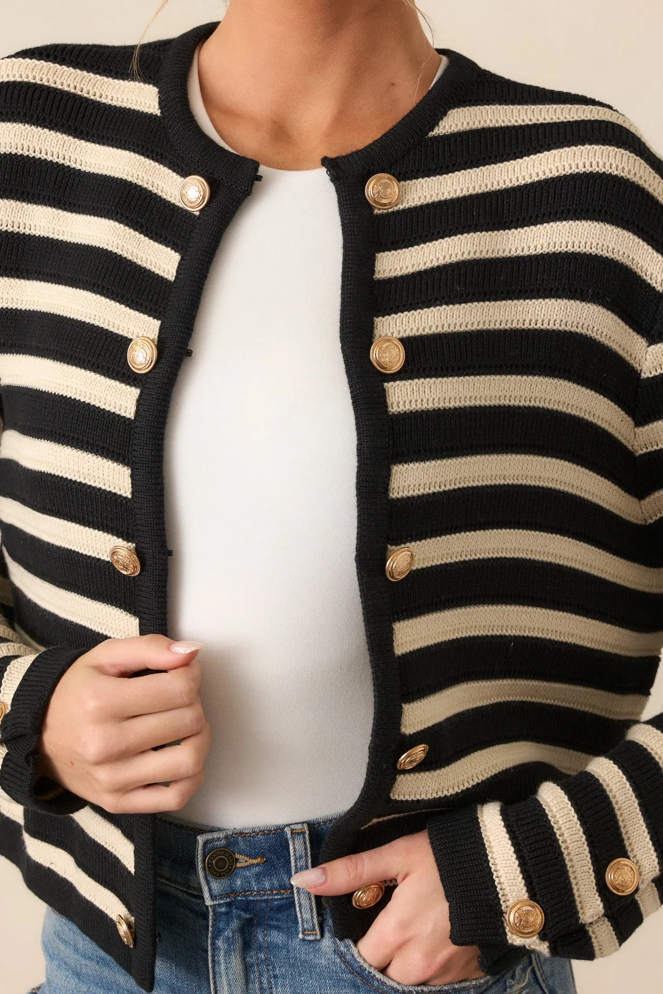 Caught In Between Black Stripe Knit Cardigan