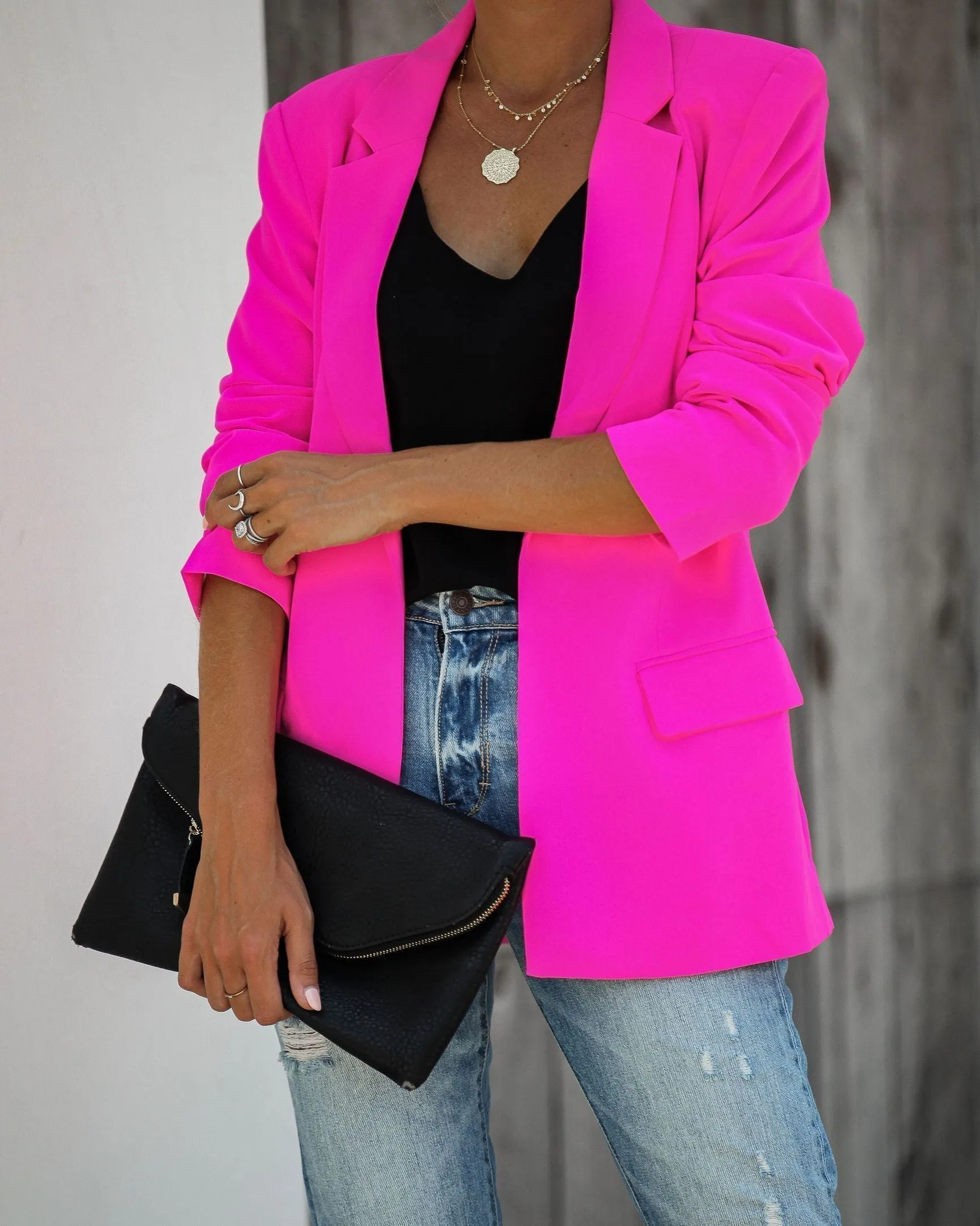 Ceo Pocketed Blazer - Neon Pink