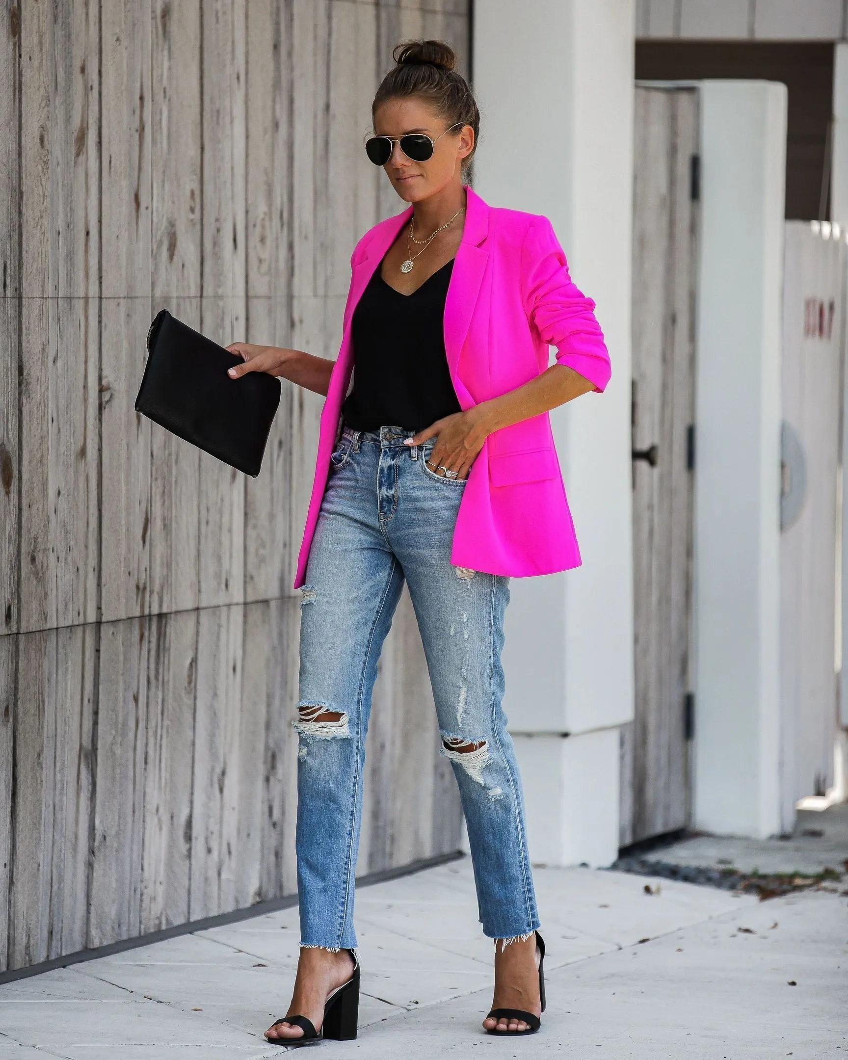 Ceo Pocketed Blazer - Neon Pink