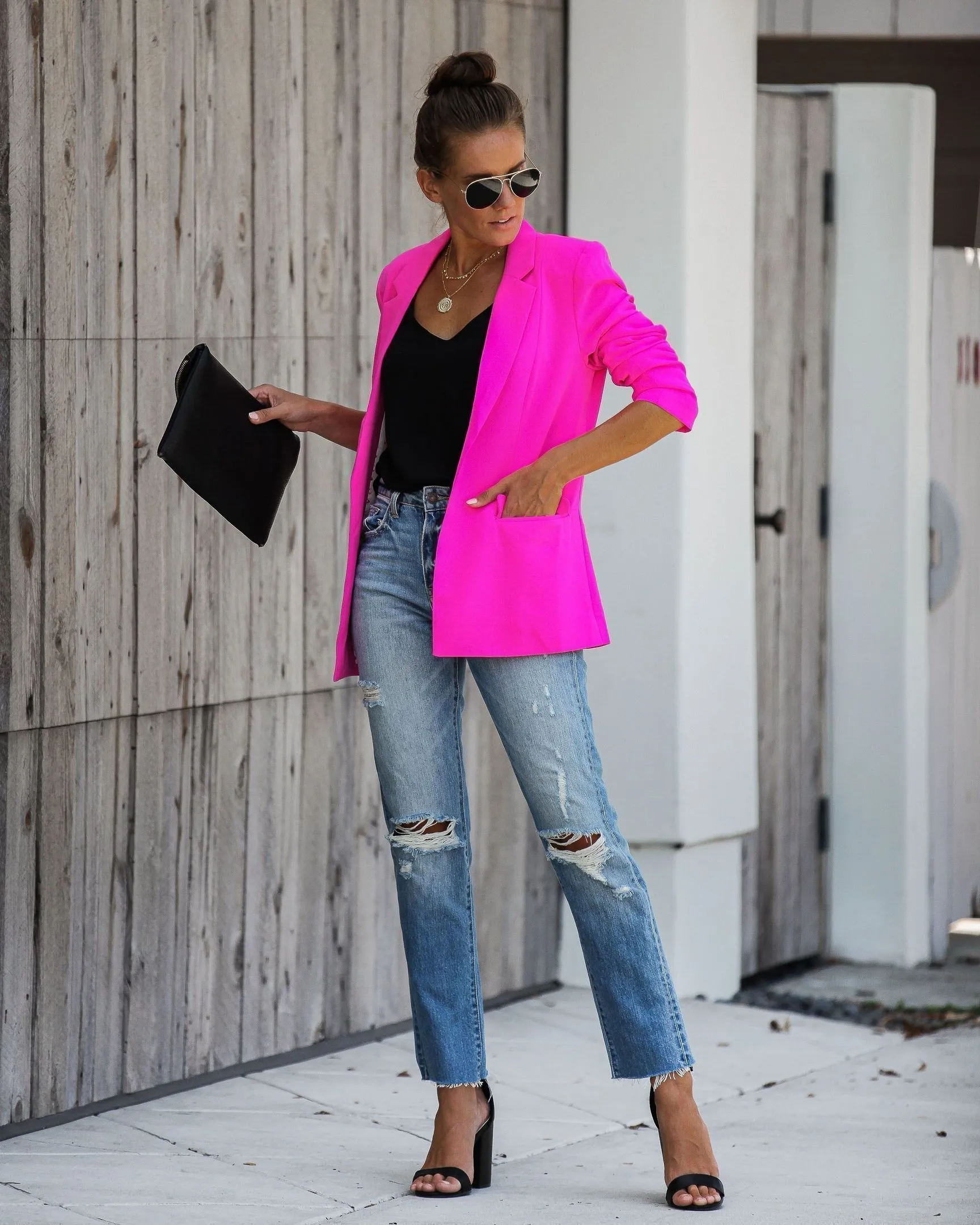 Ceo Pocketed Blazer - Neon Pink