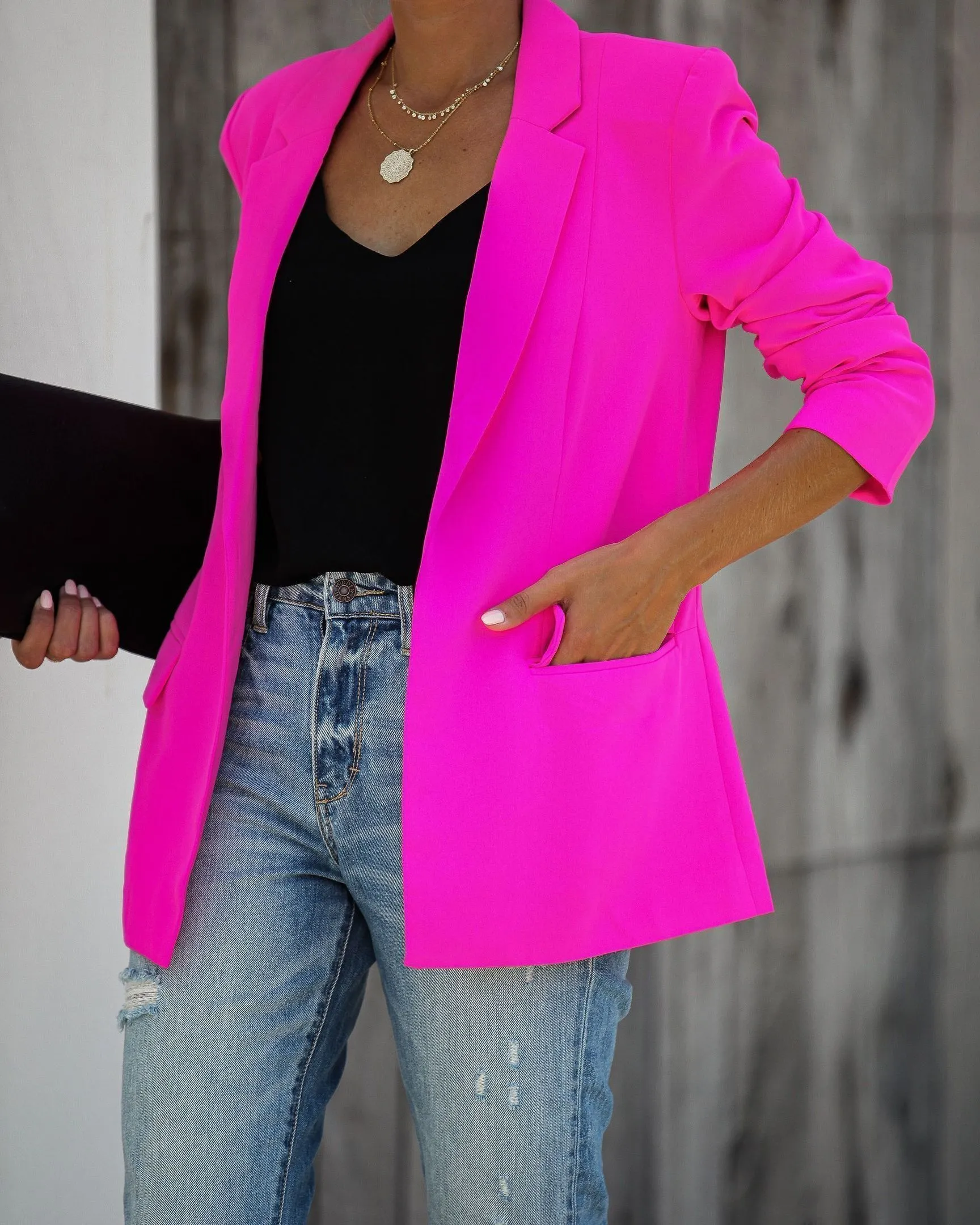 Ceo Pocketed Blazer - Neon Pink