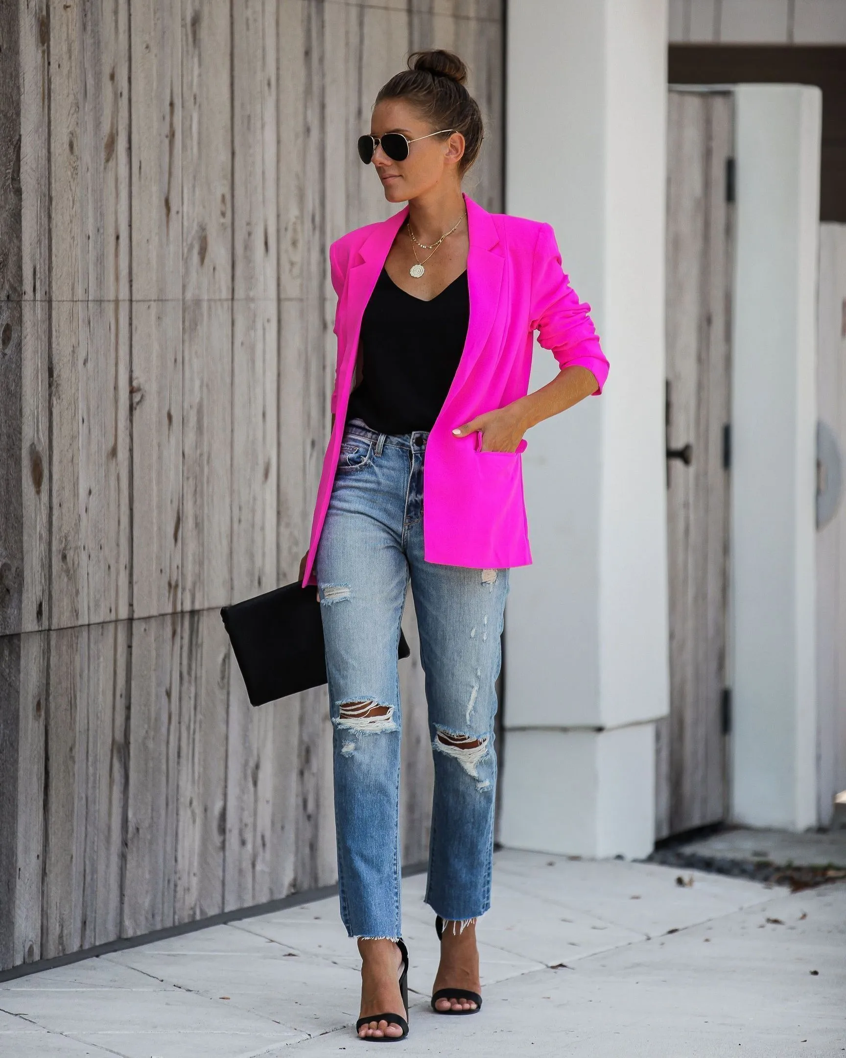 Ceo Pocketed Blazer - Neon Pink