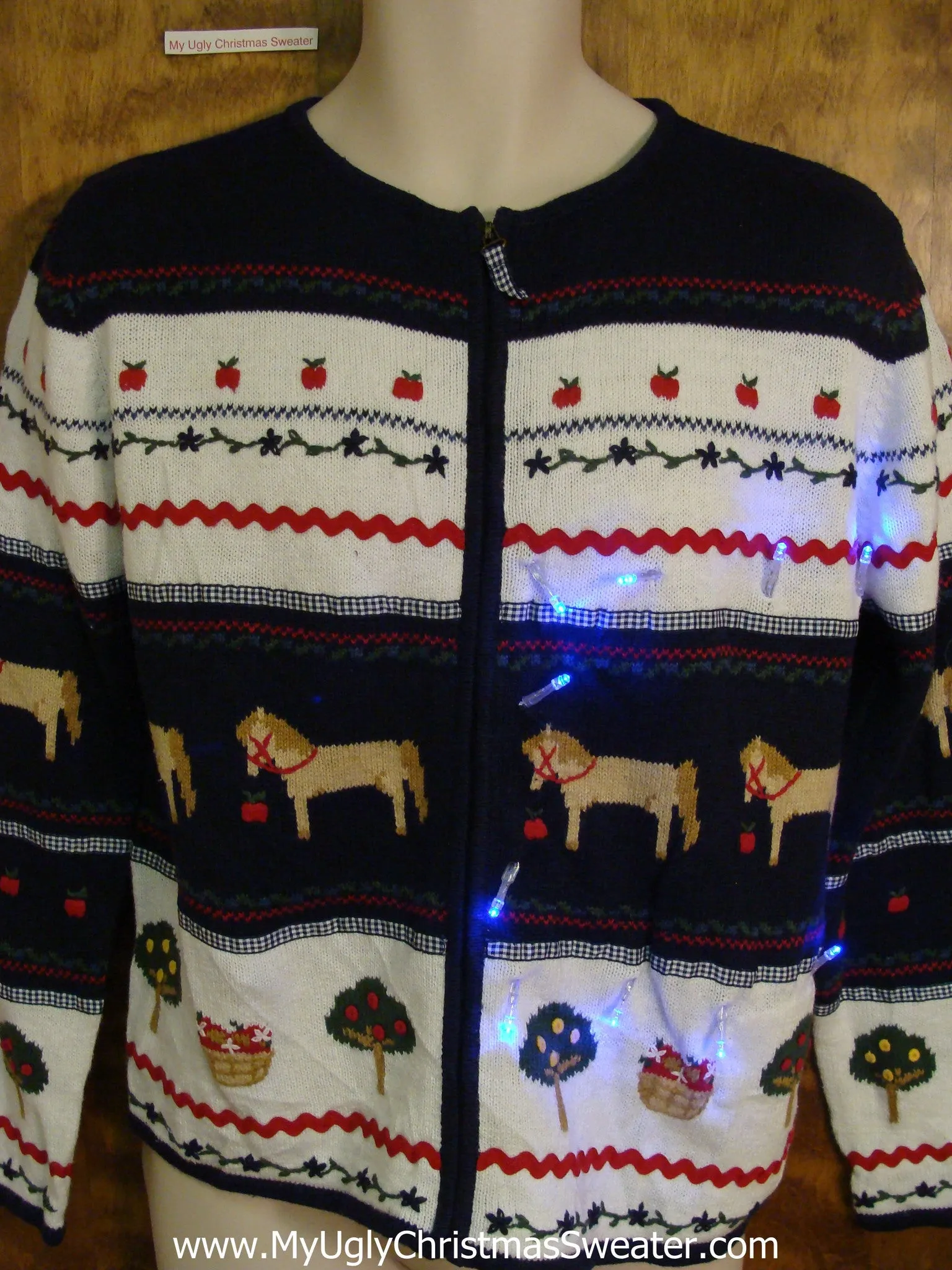 Cheap Two Sided Festive Light Up Ugly Horse Sweater