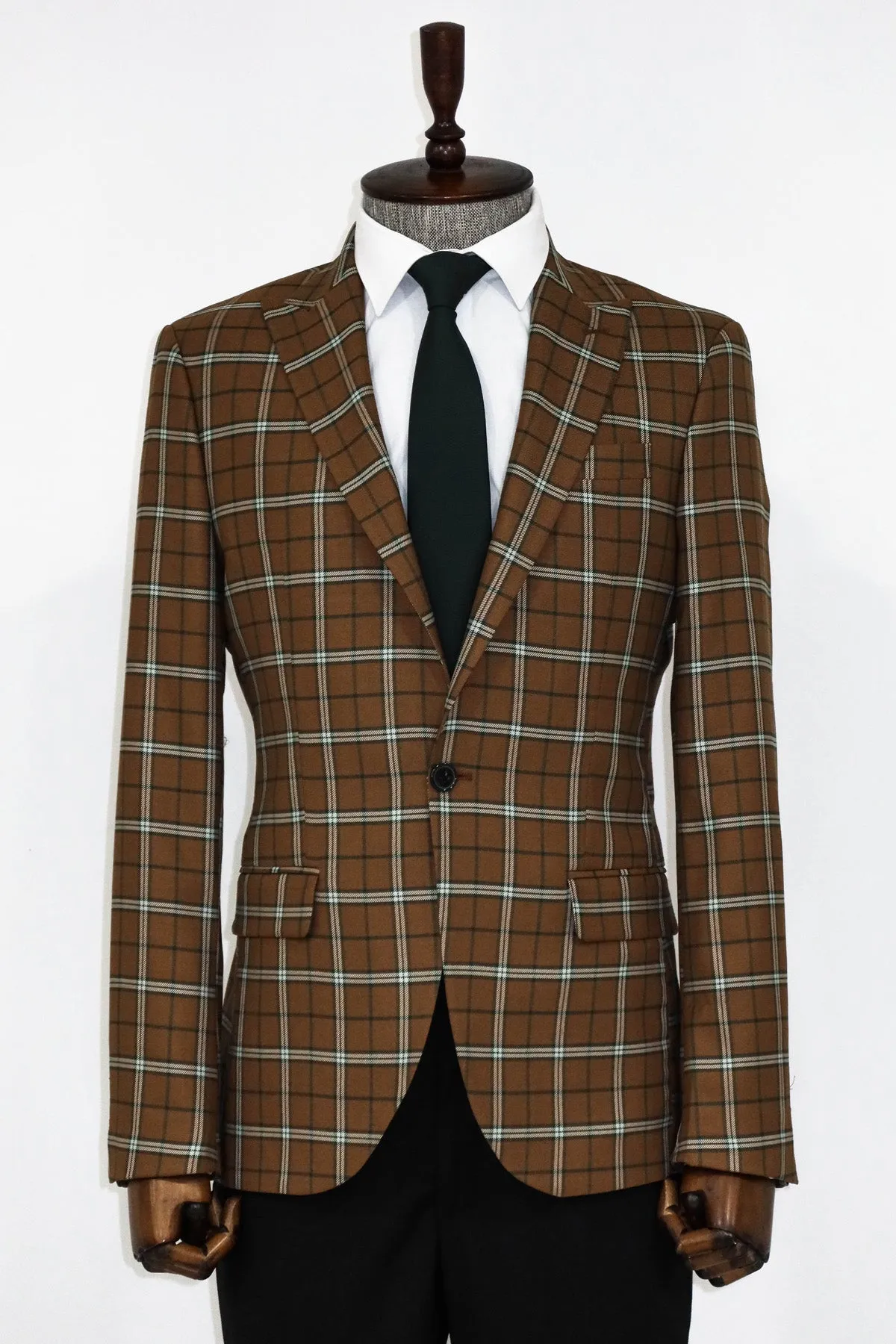 Checked Brown Men Blazer and Trousers Combination- Wessi