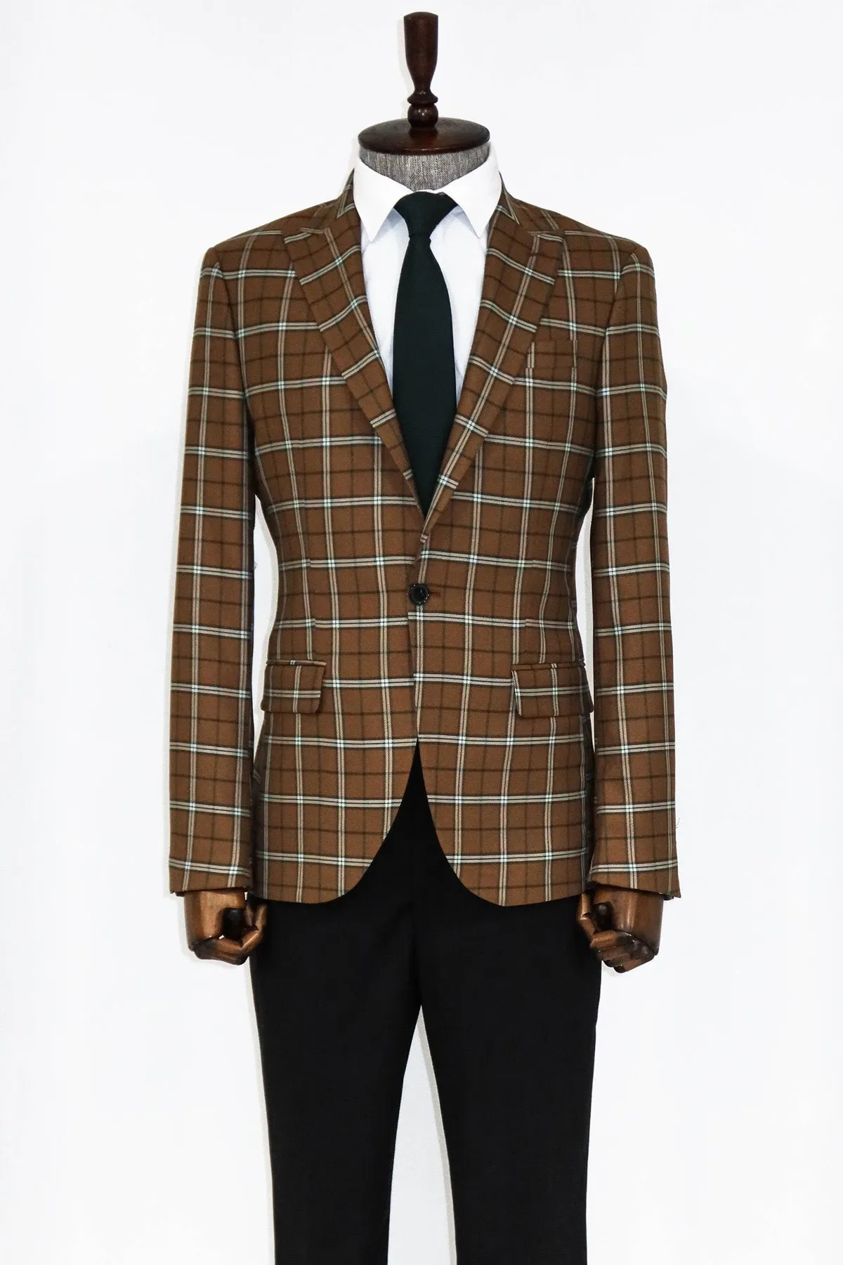 Checked Brown Men Blazer and Trousers Combination- Wessi