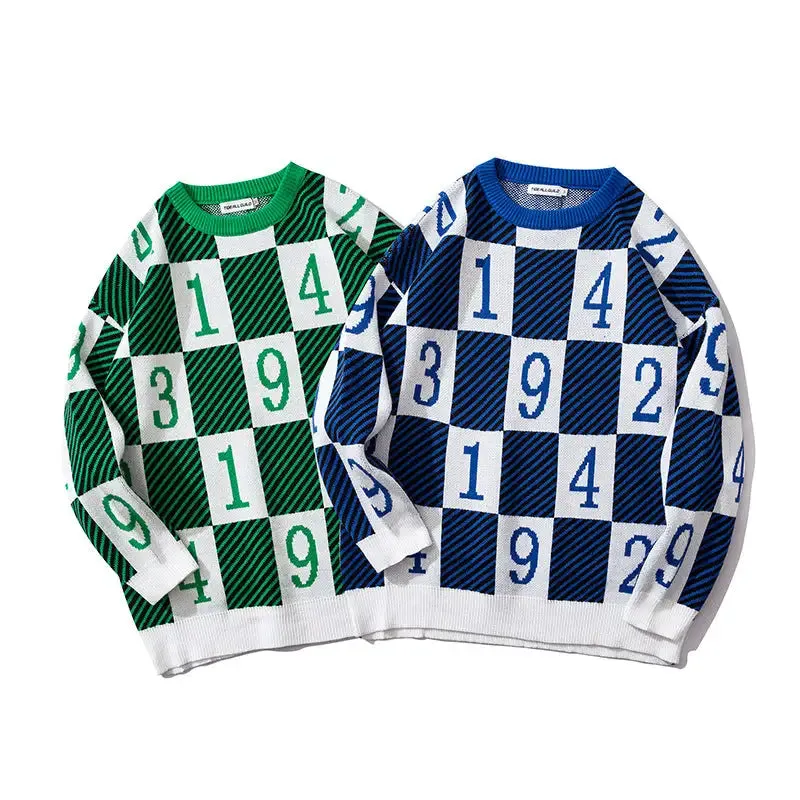 Chess Pattern Numbers Knitted Sweater