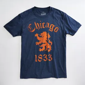 Chicago Lion Unisex T-Shirt. Fashion Fit Triblend Navy Tee for Men and Women. Celebrates Chicago