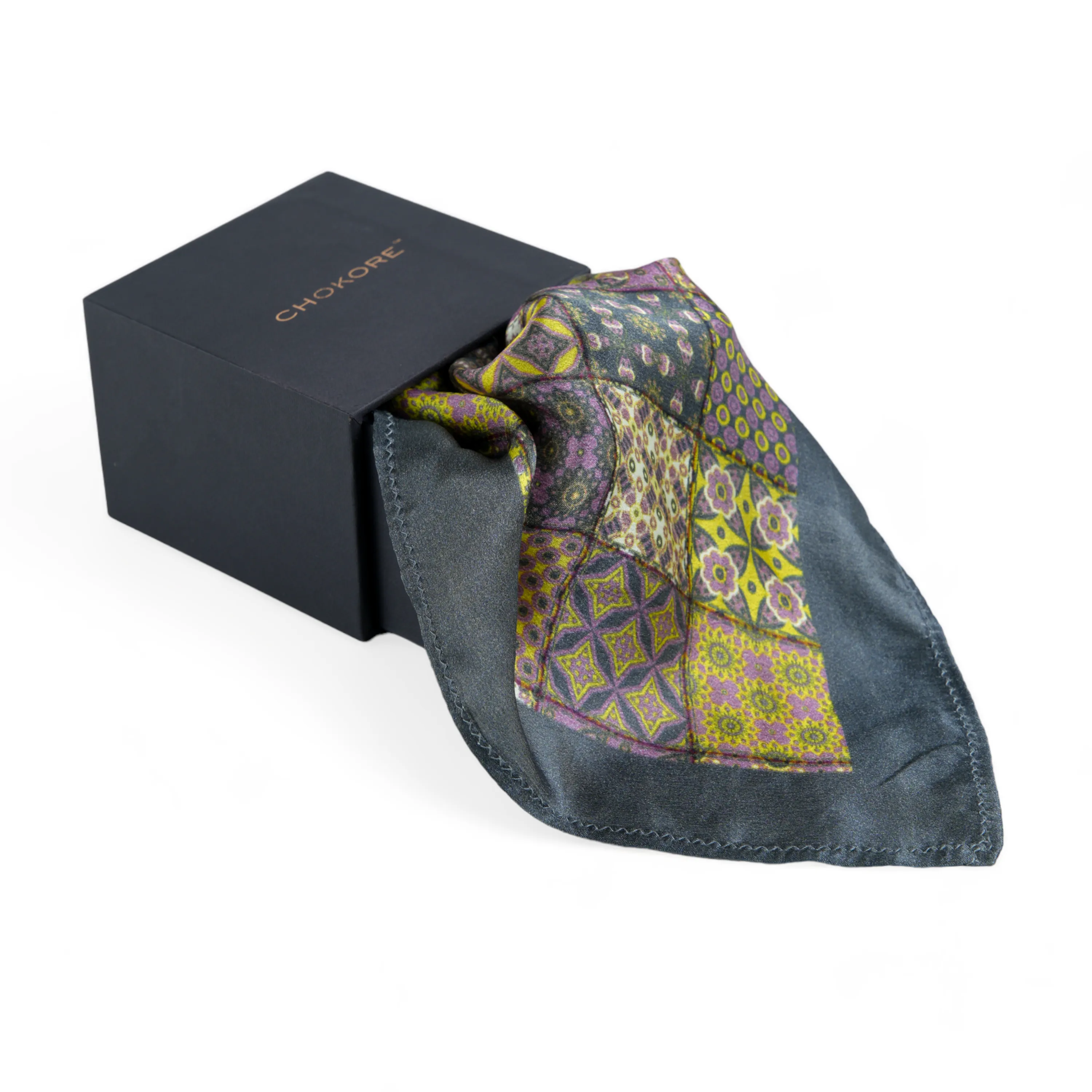 Chokore Dark Gray Silk Pocket Square - Indian at Heart Range